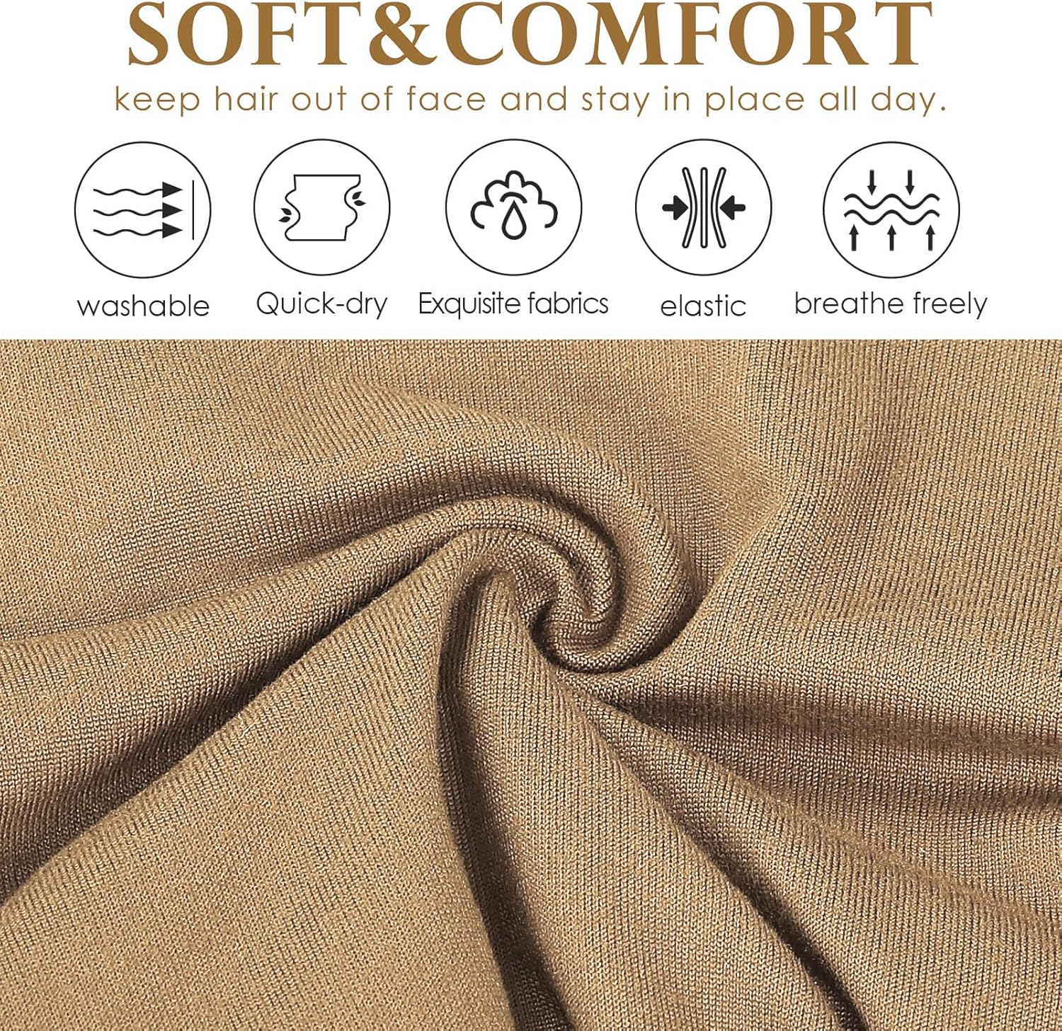 Nayyana 6 Pack Headbands for Women, Non-Slip Elastic Hair Bands, Yoga, Workout, Running, Sports, Sweat, Hair Wrap for Girls, Leopard Print and Plain Headband image number 5