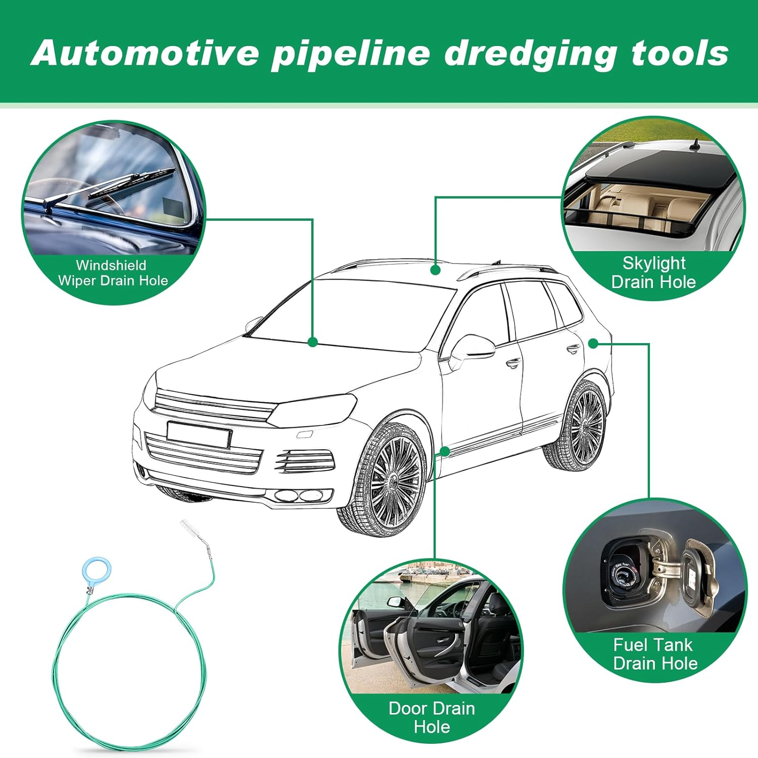 Draupnir Car Sunroof Cleaning Brush, 300 Cm Long Sunroof Drain Brush Flexible Drain Brush Tool Pipe Cleaner with 2 Pieces 20 Cm Cleaning Brush for Car Sunroof Wiper Drain Hole image number 1