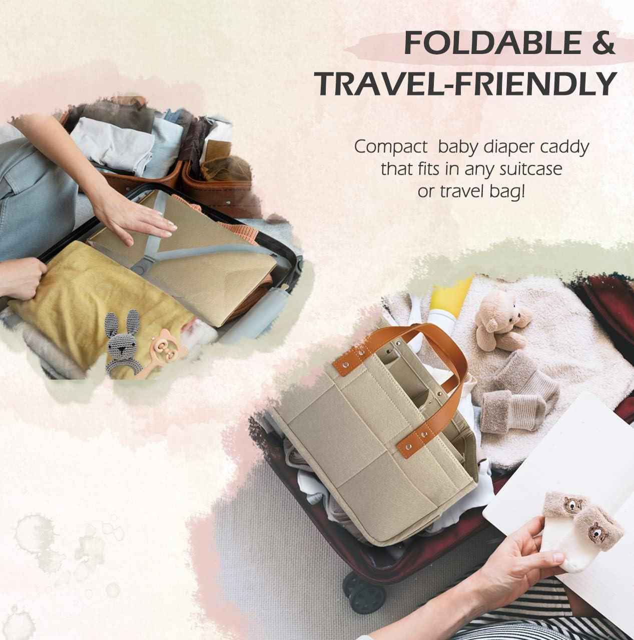 Misenfar Baby Diaper Caddy Organizer, Large Baby Nappy Caddy Storage Basket, Portable Caddy Organizer with 3 Removable Dividers, Basket for Nursery with Changing Pads & Storage image number 1