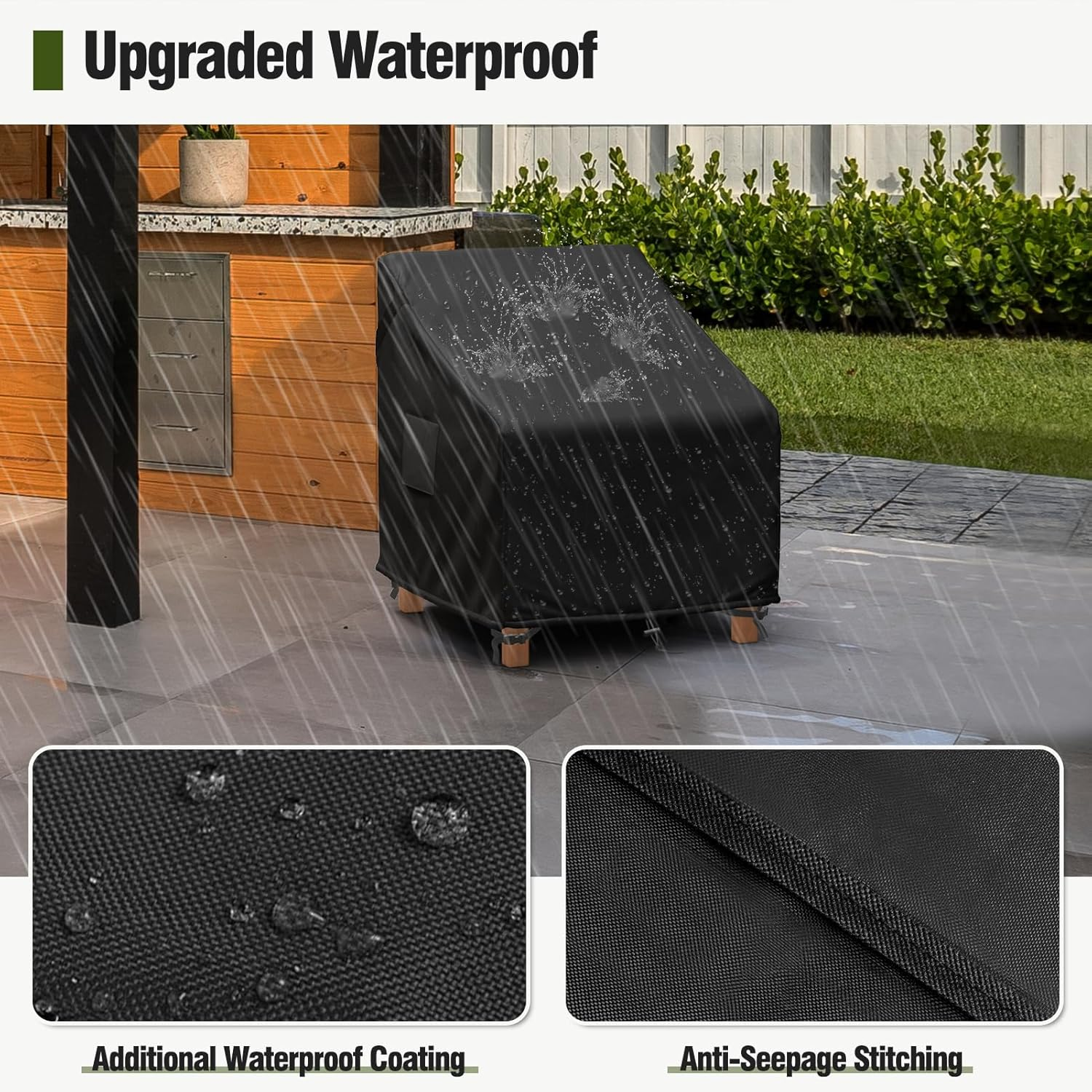 MR. COVER Outdoor Chair Covers Waterproof, Patio Furniture Covers for Rocking Chair, Fits up to 35W X 37D X 36H Inches, Air Vent and Handles Included, Black, 2 Pack image number 5