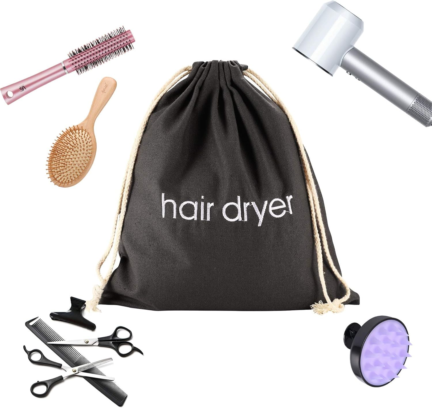 ERKXD Pack of 8 Hair Dryer Bags Drawstring Bag Container Hair Dryer Bag for Travel Bathroom Grey image number 2
