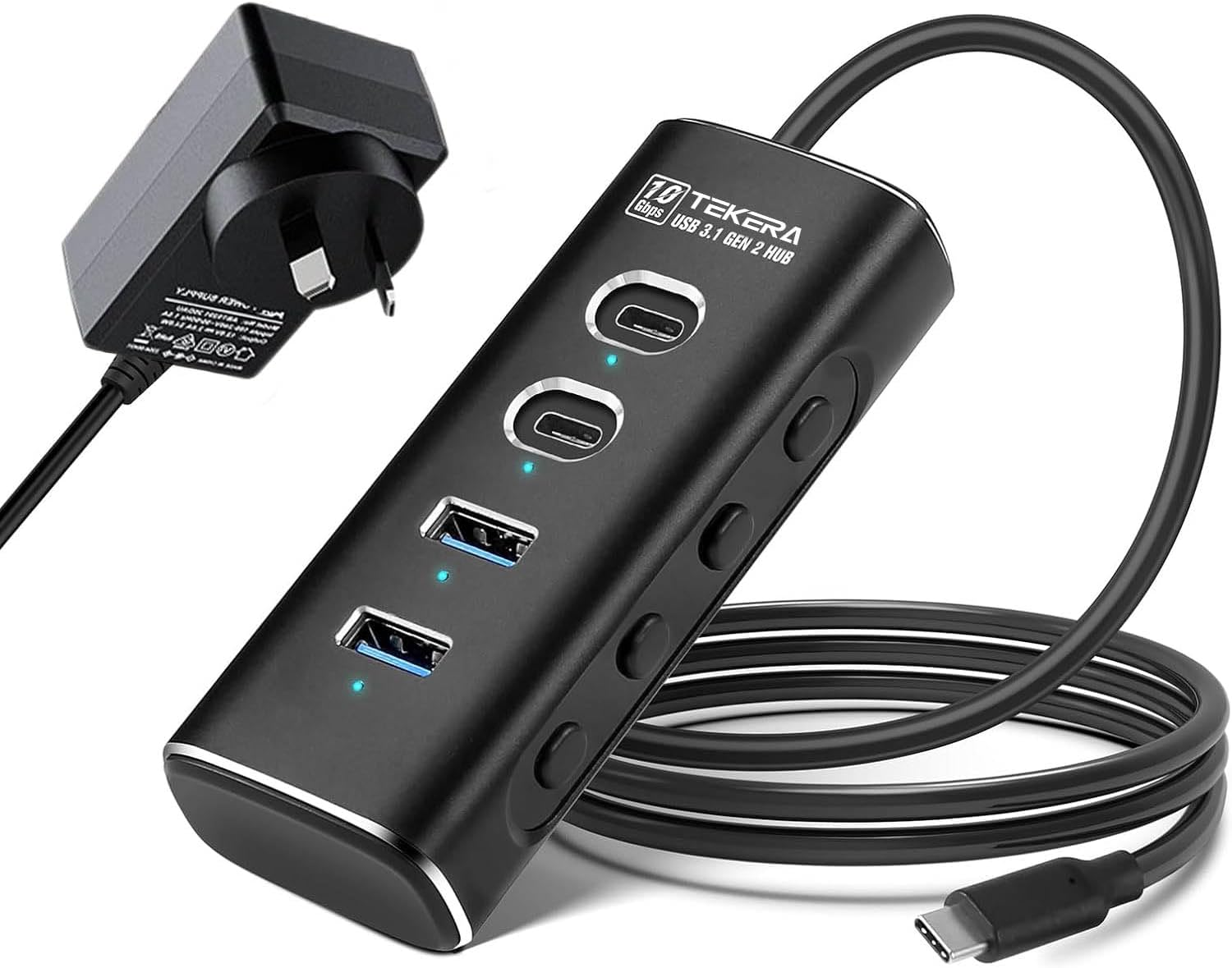 Powered USB C Hub, TEKERA USB 3.2/USB C Hub with 4 Port USB-A 3.2Ports, 10Gbps with Power Adapter, USB Port Expander for Laptop/Pc image number 2