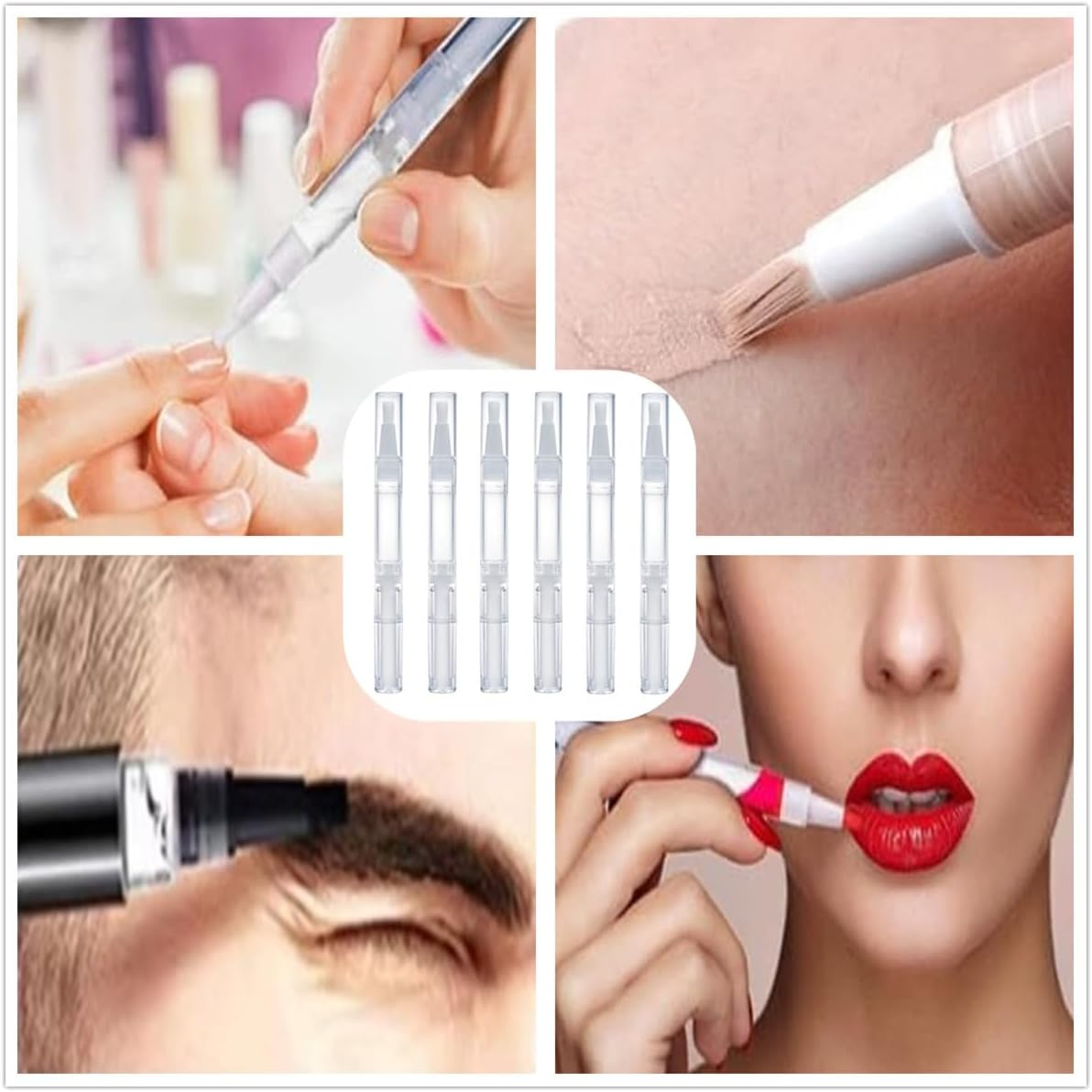 6 Pcs Cosmetic Container Pen, 3 Ml Empty Transparent Twist Pen with Brush Tip, Cosmetic Lip Gloss Containers,Applicators, Loaded Foundation Liquid, Nail Polish, Essence, Eyelash Growth Liquid, Etc image number 1