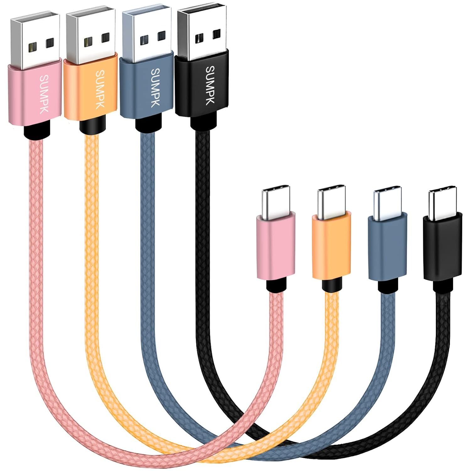 Short USB C Cable [4-Pack 20Cm], SUMPK 3A Fast Charging USB 2.0 Data Transfer to Type C Phone Charger Cord Nylon Braided Compatible with Charging Station