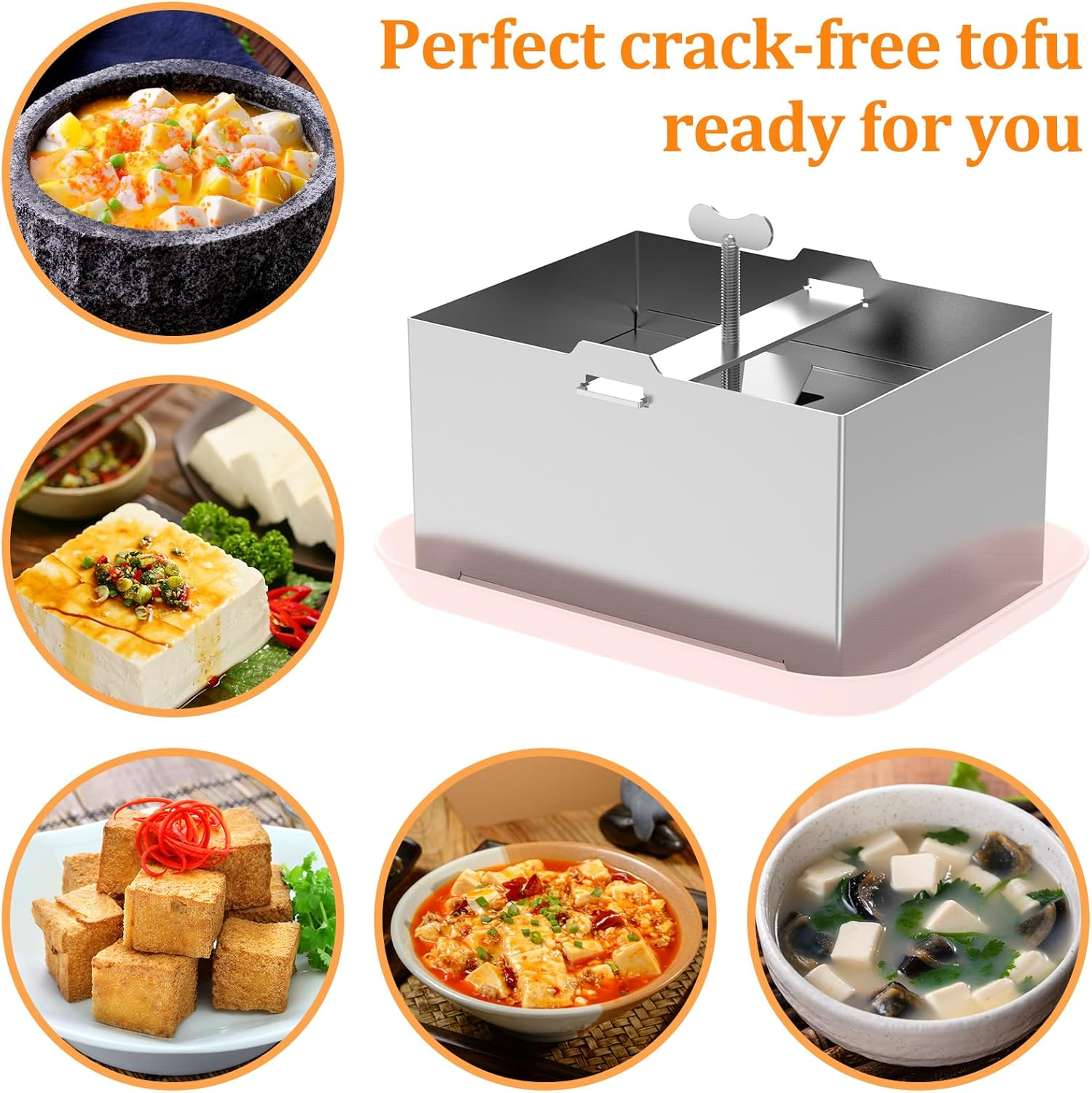 Tofu Press Kit, Food Grade Stainless Steel Tofu Press, Pressure Adjustable Tofu Maker, Detachable Tofu Maker Press Mold Kit with Drip Tray, Tofu Maker Machine for Home Tofu (L)