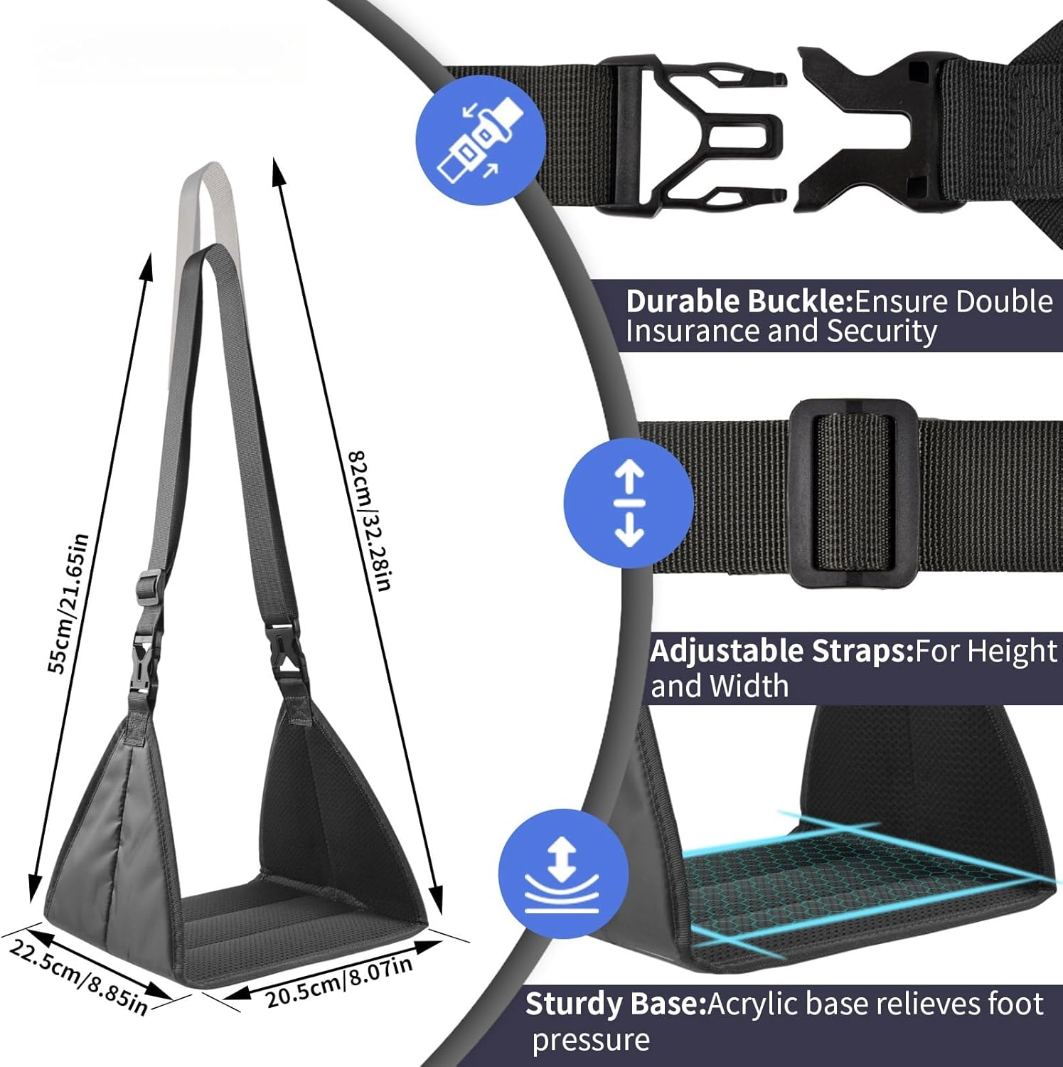New Upgrade Footrest - Perfect Foot Hammock for Airplane Travel or Office, No Feet Clashing (Black)