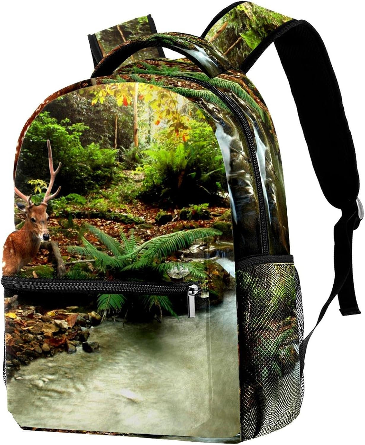 Sika Deer by the River Tropical Stream Backpack Students Shoulder Bags Travel Bag College School Tote Backpacks image number 4