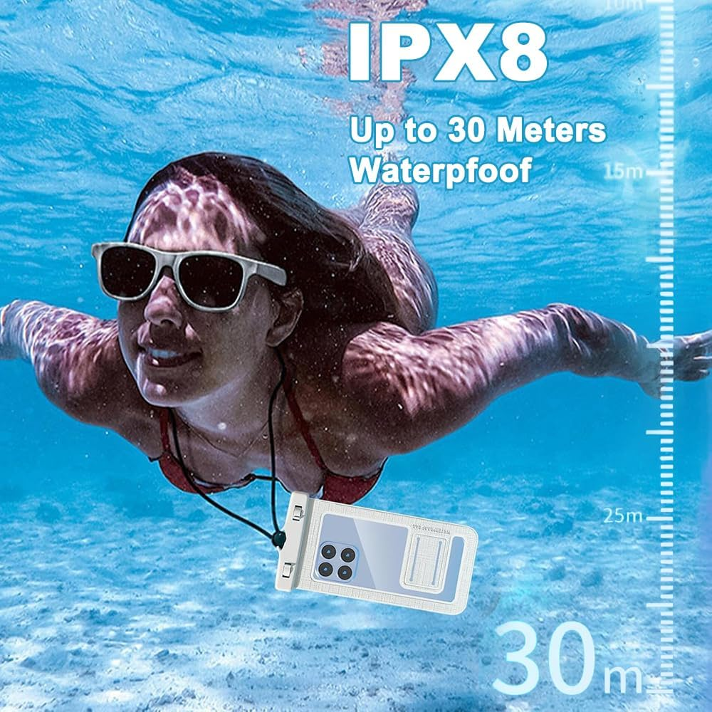 Yuexitech Waterproof Phone Case for Swimming,Ipx8 Waterproof Phone Pouch，Underwater Phone Cases for Iphone 16 15 14 13 12 Pro XS, Samsung S24 S23 S22, Huawei P60 Mate 60 up to 7.2" White image number 5