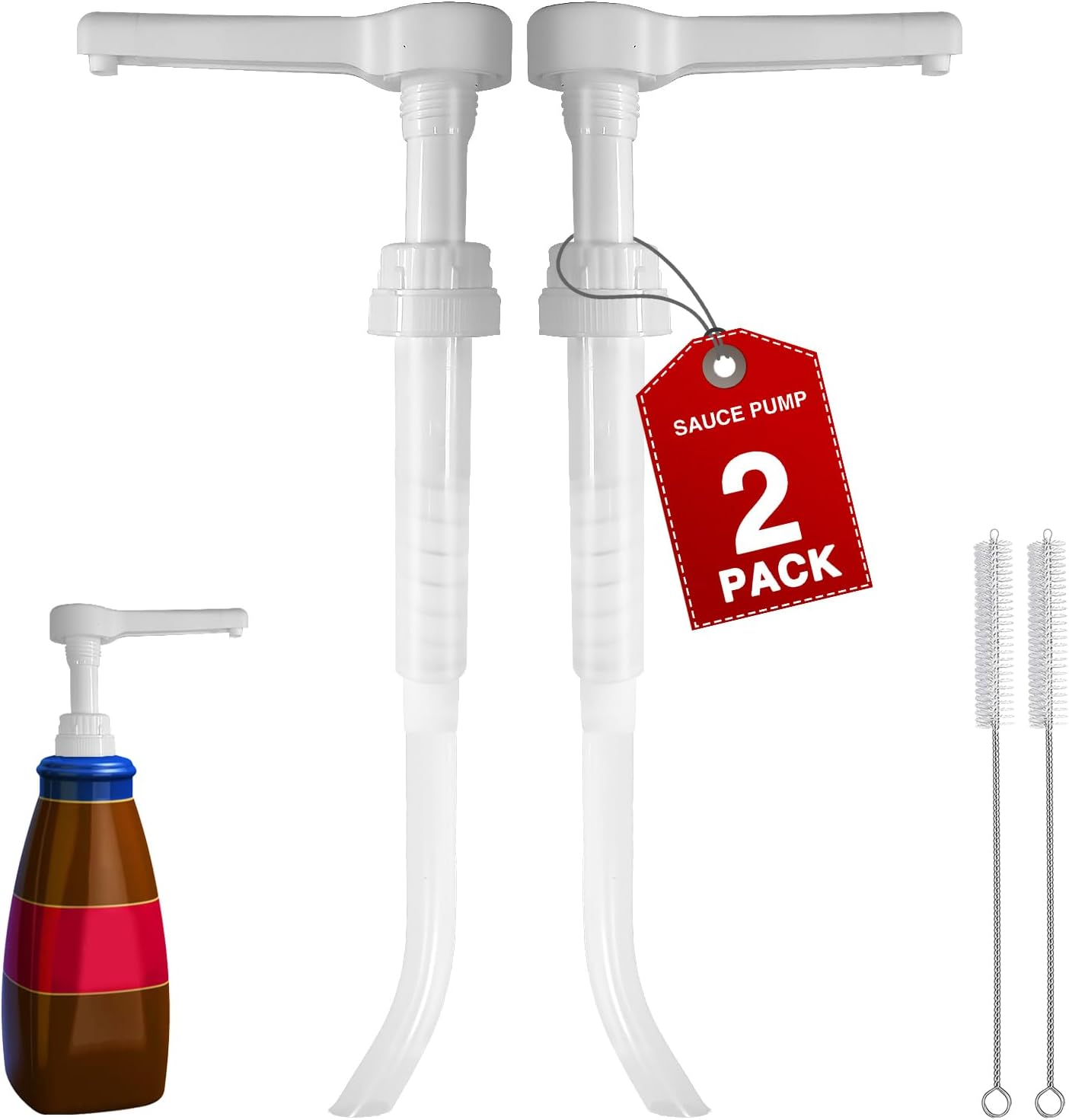 2Pcs Gold Sauce Pump Dispenser for 64 Oz Chocolate Pumpkin Caramel Sauce Bottles, Reusable Large 15CC Syrup Pump Dispenser for Vanilla Mocha Sauces