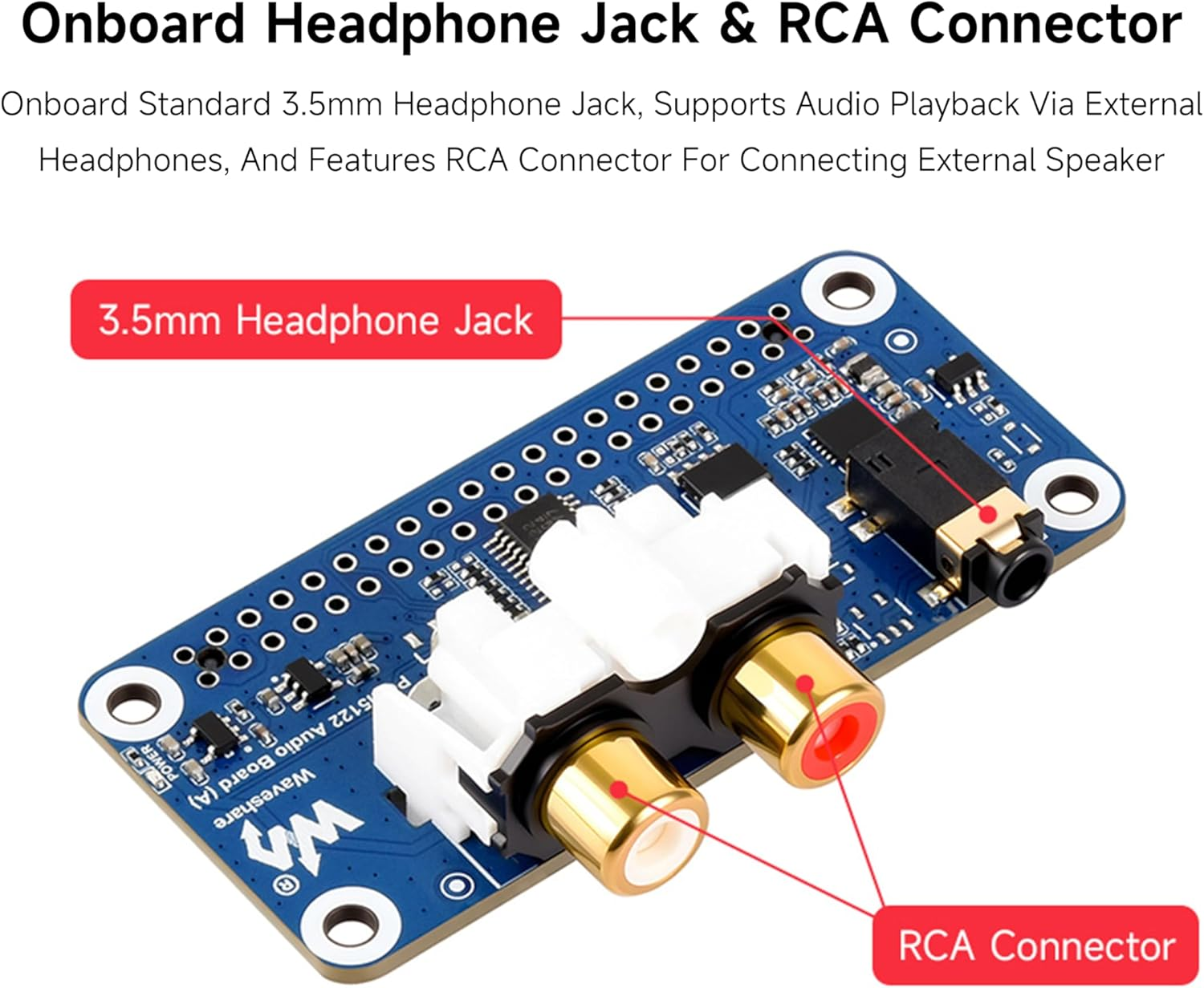 PCM5122 Hifi I2S DAC Sound Card Audio Board Compatible with Raspberry Pi 5/4B/3B+/3B/Pi Zero W/Zero 2W/Pico W/Pico 2W, Stereo Encoding/Decoding, Onboard 3.5Mm Headphone Jack & RCA Connector image number 6