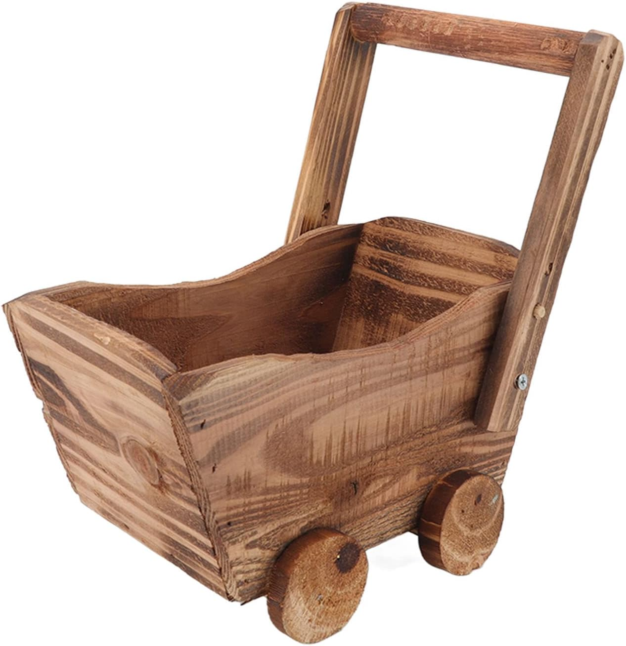 Gernie Rustic Cedar Wood Planter, 9.25X6.3X6.3Inch Wheelbarrow Style, Indoor/Outdoor, Green, Flower Pot Wooden Cart image number 2