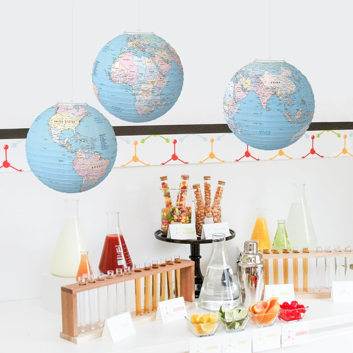 INFITE World Map Globes Hanging Paper Lantern Map Classroom Decorations Travel Themed Party Decorations 12 INCH Earth Day Decorations for Home Earth Theme Party Decor Supplies image number 4