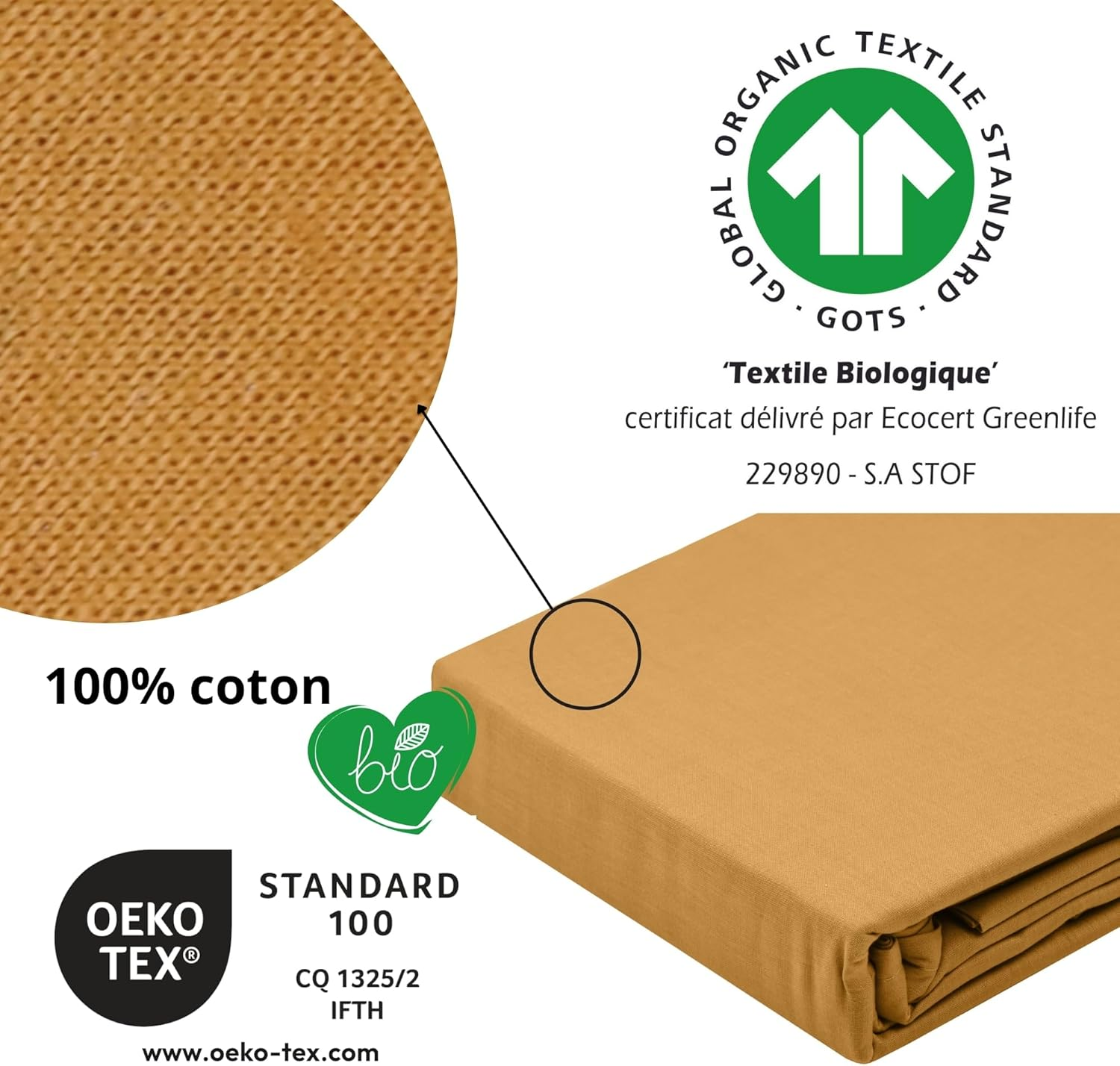 STOF Duvet Cover - Size 240 X 220 Cm - 100% Organic Cotton - Quality - Oeko-Tex Certified - Colour Curry - Model Horizon - Bed Linen for Home, Soft and Comfortable