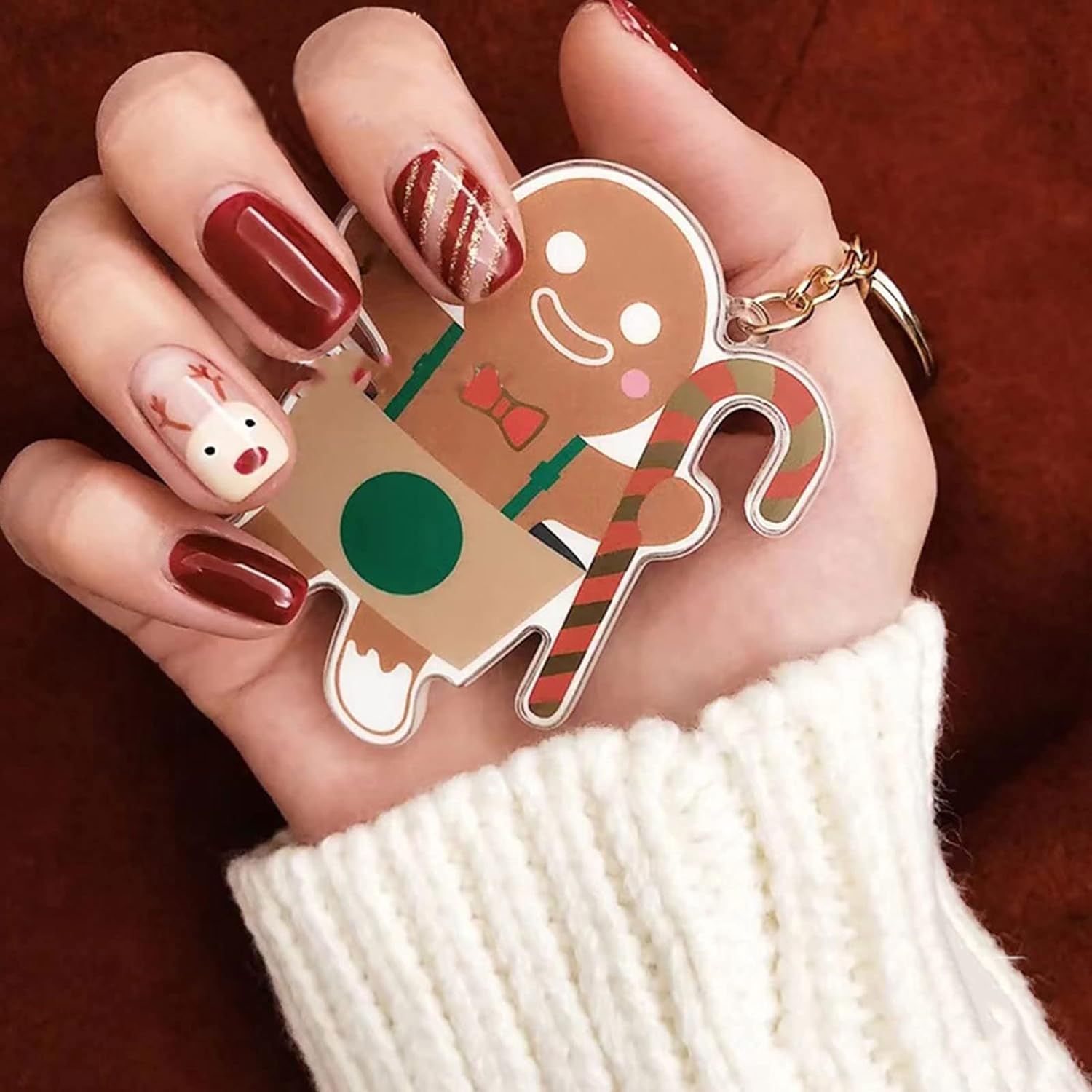 24-PCS Christmas Press on Nails Medium Fake Nails Snowflake Pattern False Nails Silver Glitter Fake Nails Glossy False Nails Full Cover Acrylic Nails for Women & Girls