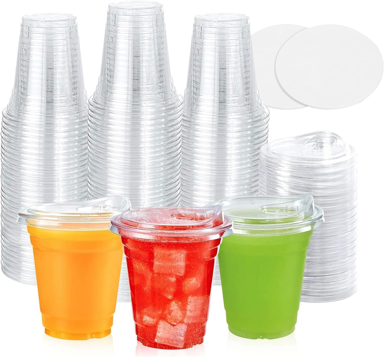 50 Pcs Reusable Plastic Cups,Clear Plastic Cups with Lid and Leak Proof Paper, PET Plastic Cups for Iced Coffee, Milkshake and Smoothie image number 1