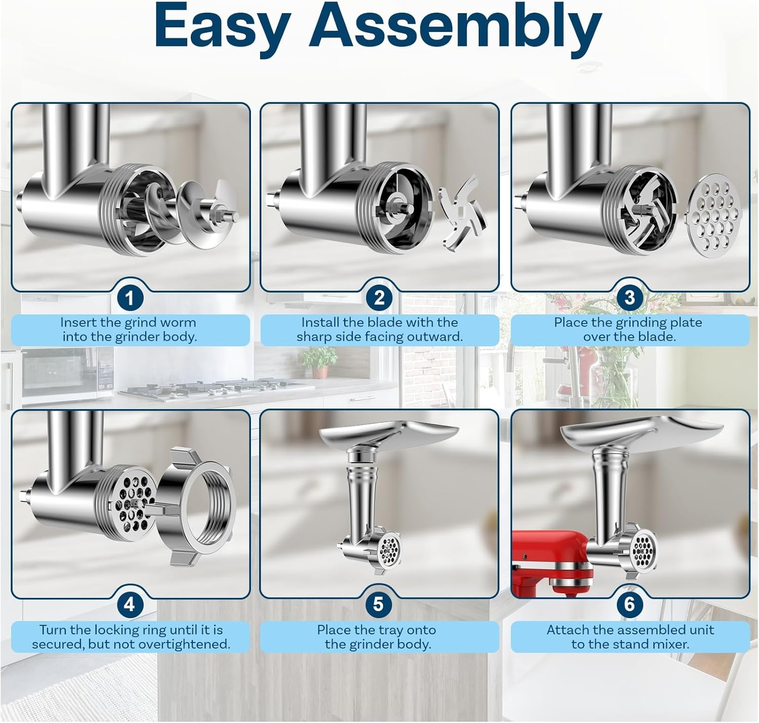 Meat Grinder Attachment for Kitchenaid Stand Mixer &ndash; Food Grinder Attachments with 4 Grinding Plates, 2 Sausage Stuffer Tubes, 2 Grinding Blades &ndash; Stand Mixer Accessories for Kitchenaid by MMOBIEL image number 6
