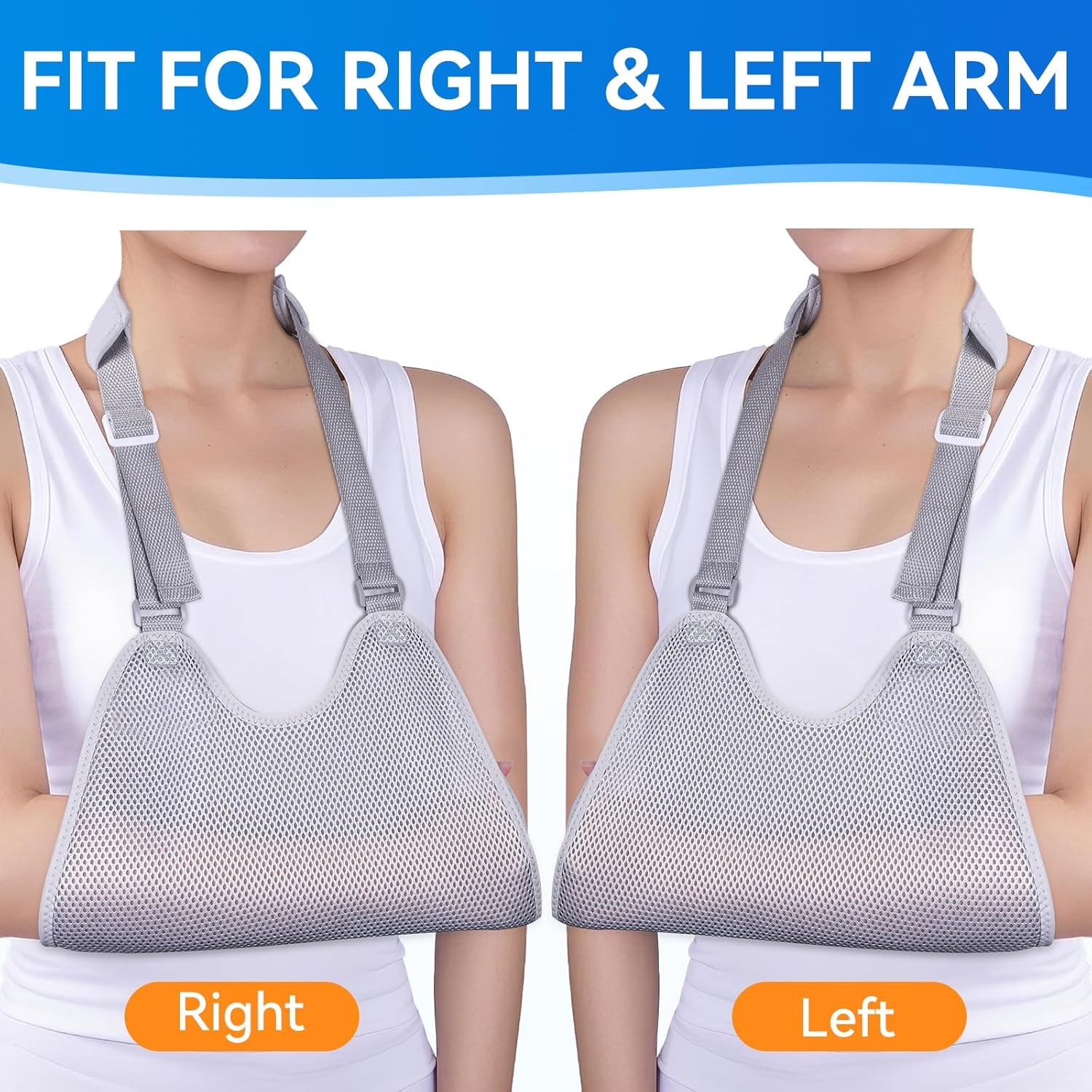 Mesh Arm Sling, Shoulder Immobilizer with Adjustable Shoulder Straps for Torn Rotator Cuff and Arm Injuries, Suitable for Both Right & Left Arm(Grey,L) image number 5