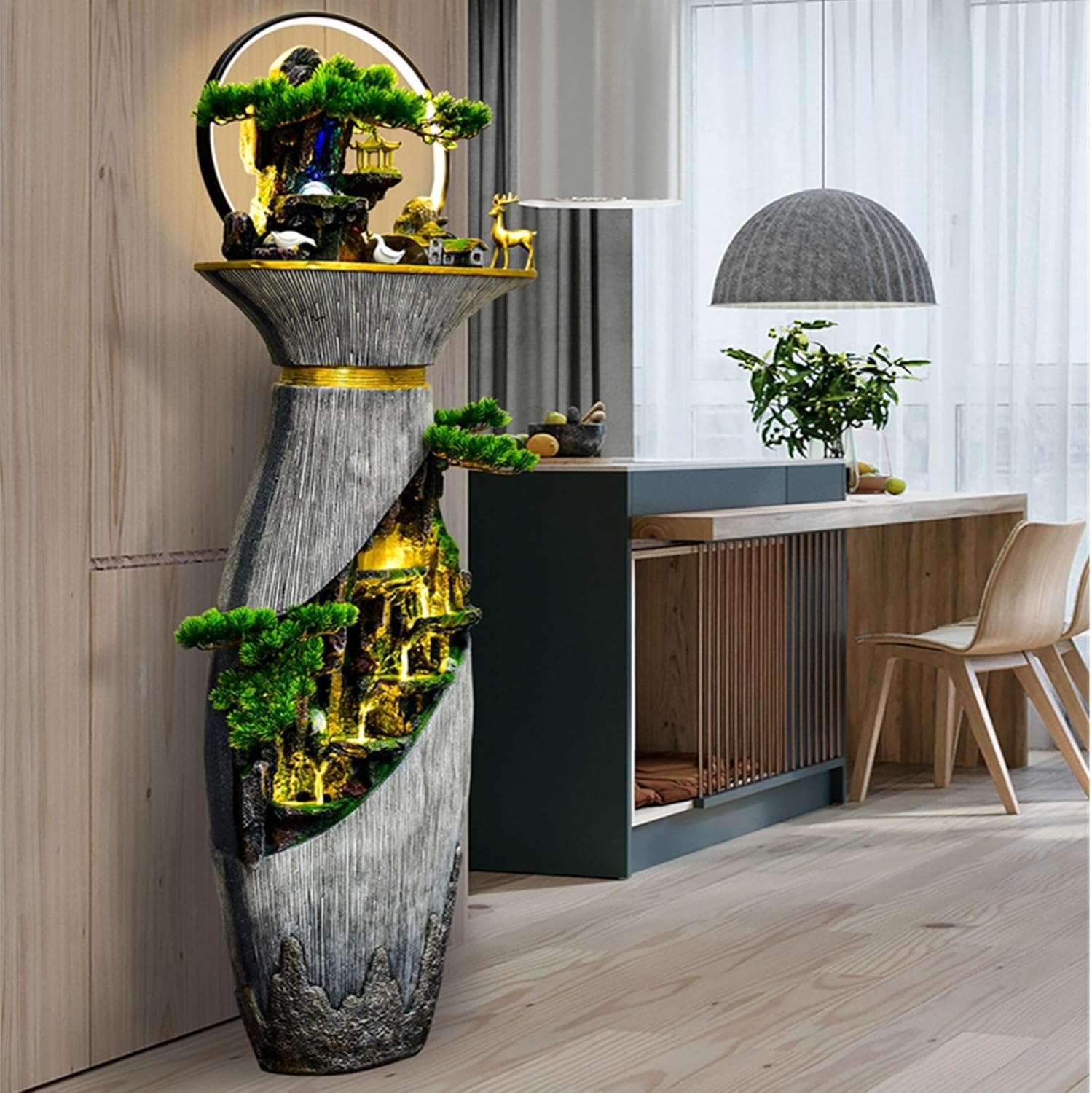 Outdoor Fountain Large Indoor Floor Fountain, Resin Water Bottle Garden with LED Light, Chinese Fengshui Lucky, Home and Office Decoration image number 3