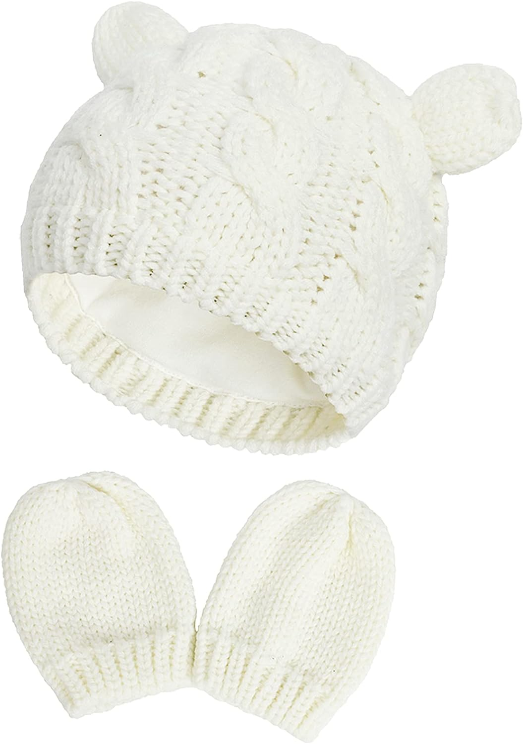 Malaxlx Newborn Baby Infant Toddler Winter Beanie Hat Mittens Set Warm Knitted Hat Glove Set for Girls Boys image number 6