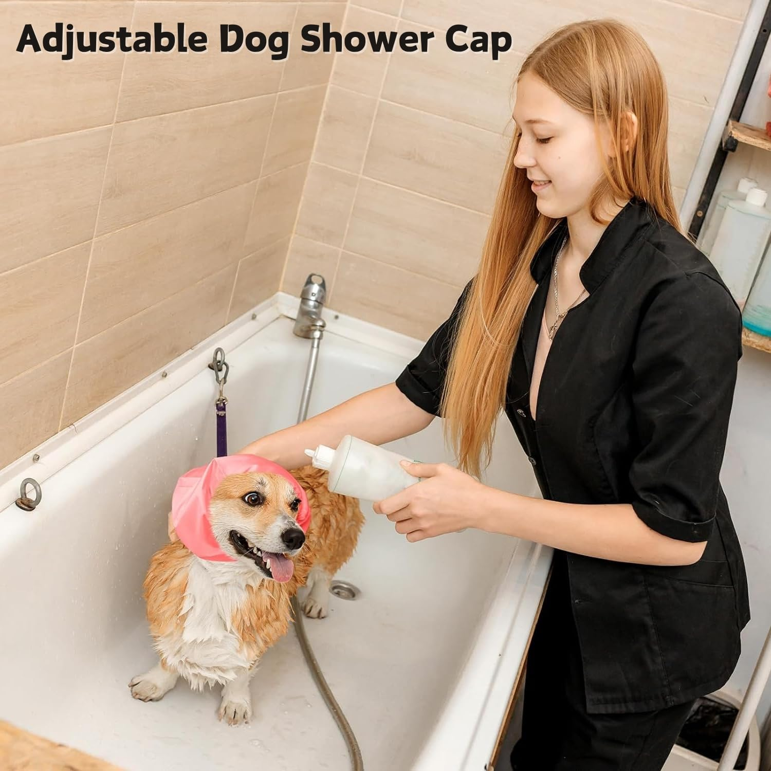 2 Pack Dog Bath Cap Waterproof Dog Snood Rain Hat Ear Protection Shower Cap Dog Ears Headband Dog Ear Covers for Swimming Dog Ear Wrap for Snow Rain (Pink+Yellow)