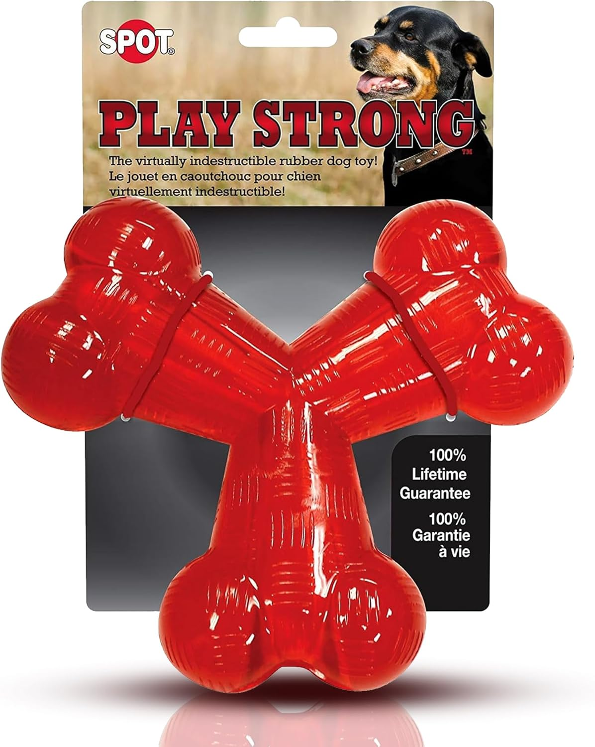 SPOT by Ethical Products - Play Strong - Trident Bone - Dog Toy for Aggressive Chewers Interactive Durable Dog Toy Red 6-Inch image number 2