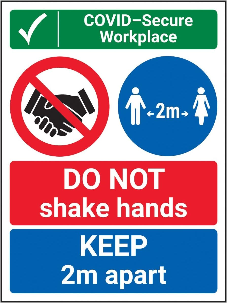 V Safety CV134AN-R Vsafety Covid-Secure Workplace - Do Not Shake Hands 150Mm X 200Mm-1Mm Rigid Plastic
