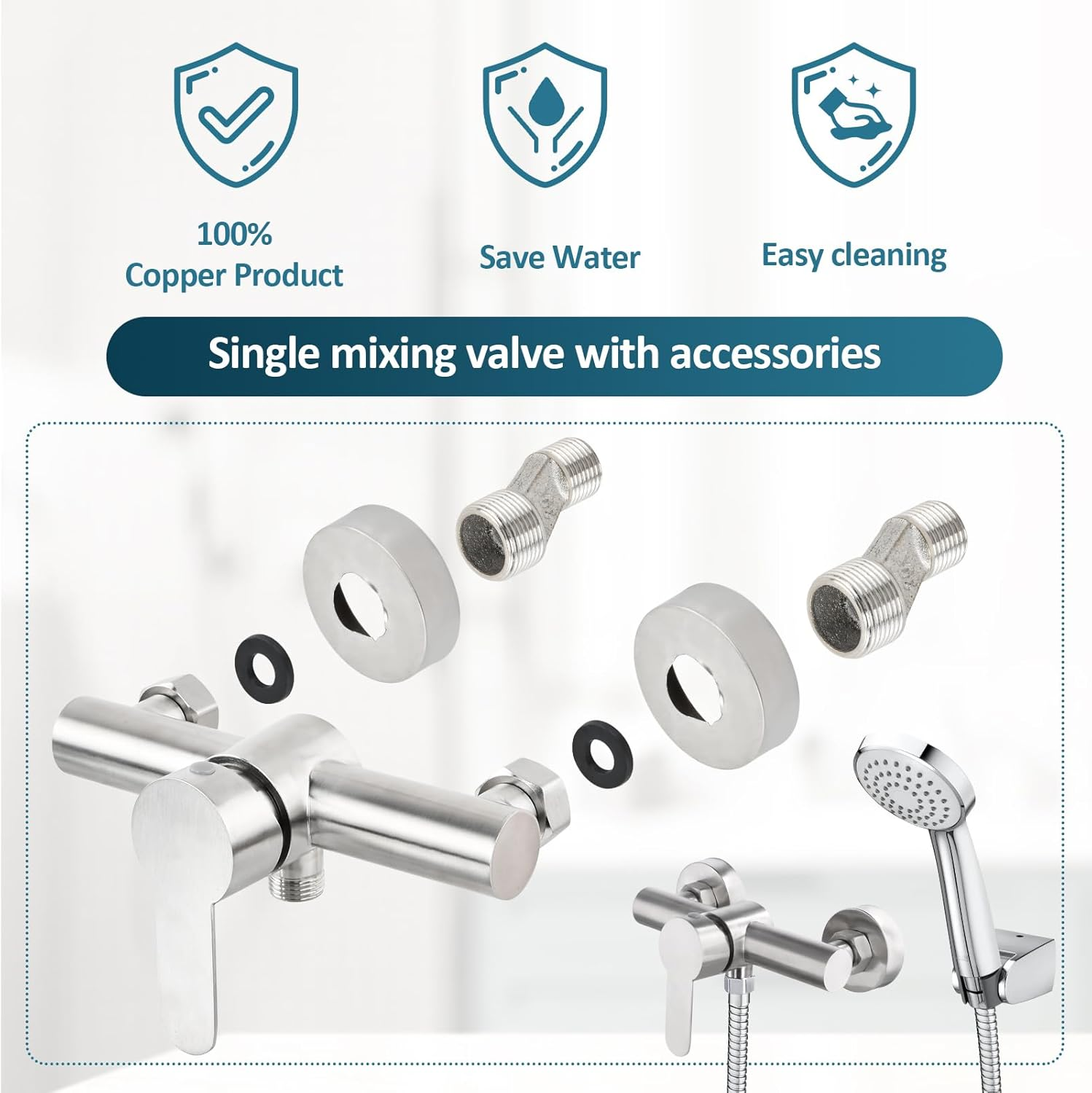 Shower Faucet, Wall Mounted Shower Mixer Valve, Bath Tap, Wall Mounted Mixer Tap 304 Stainless Steel, Single Lever Shower Mixer with Mounting Accessories for Hot and Cold Water image number 3