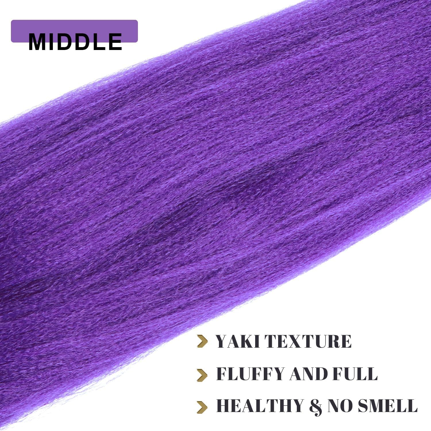 Pre-Stretched Synthetic Purple Braiding Hair Extensions for Kpop Cosplay and Halloween Costume, Pack of 2 - SZTTY (Purple, 26Inch) image number 1