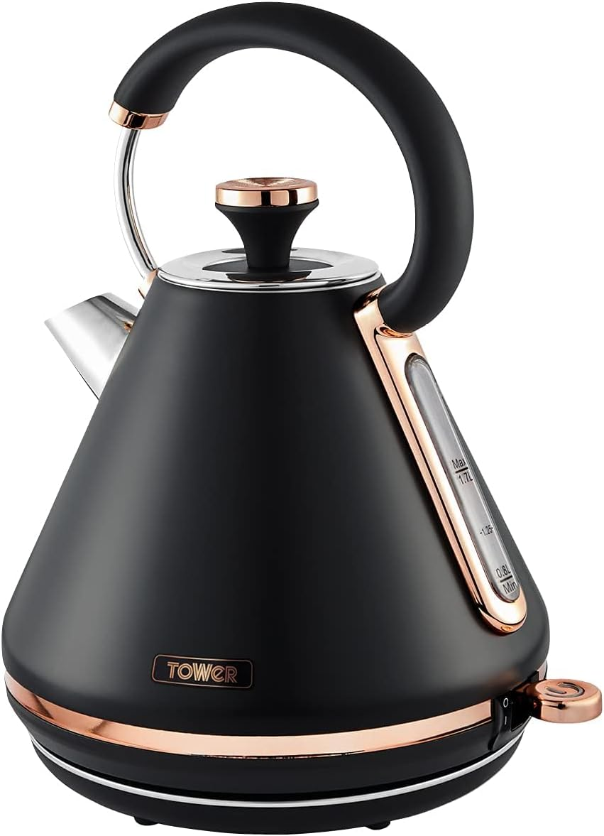 Tower T10044MNB Cavaletto Pyramid Kettle with Fast Boil, Detachable Filter, 1.7 Litre, 3000 W, Midnight Blue and Rose Gold