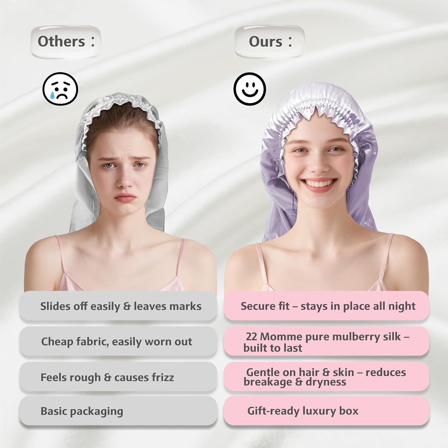 Townssilk Silk Bonnet for Sleeping, 100% 22 Momme Mulberry Silk for Women, Luxurious, Breathable, Fits Secure Overnight & Pressure Free, Ideal for Long & Curly Hair - Lavender 58 Cm image number 3