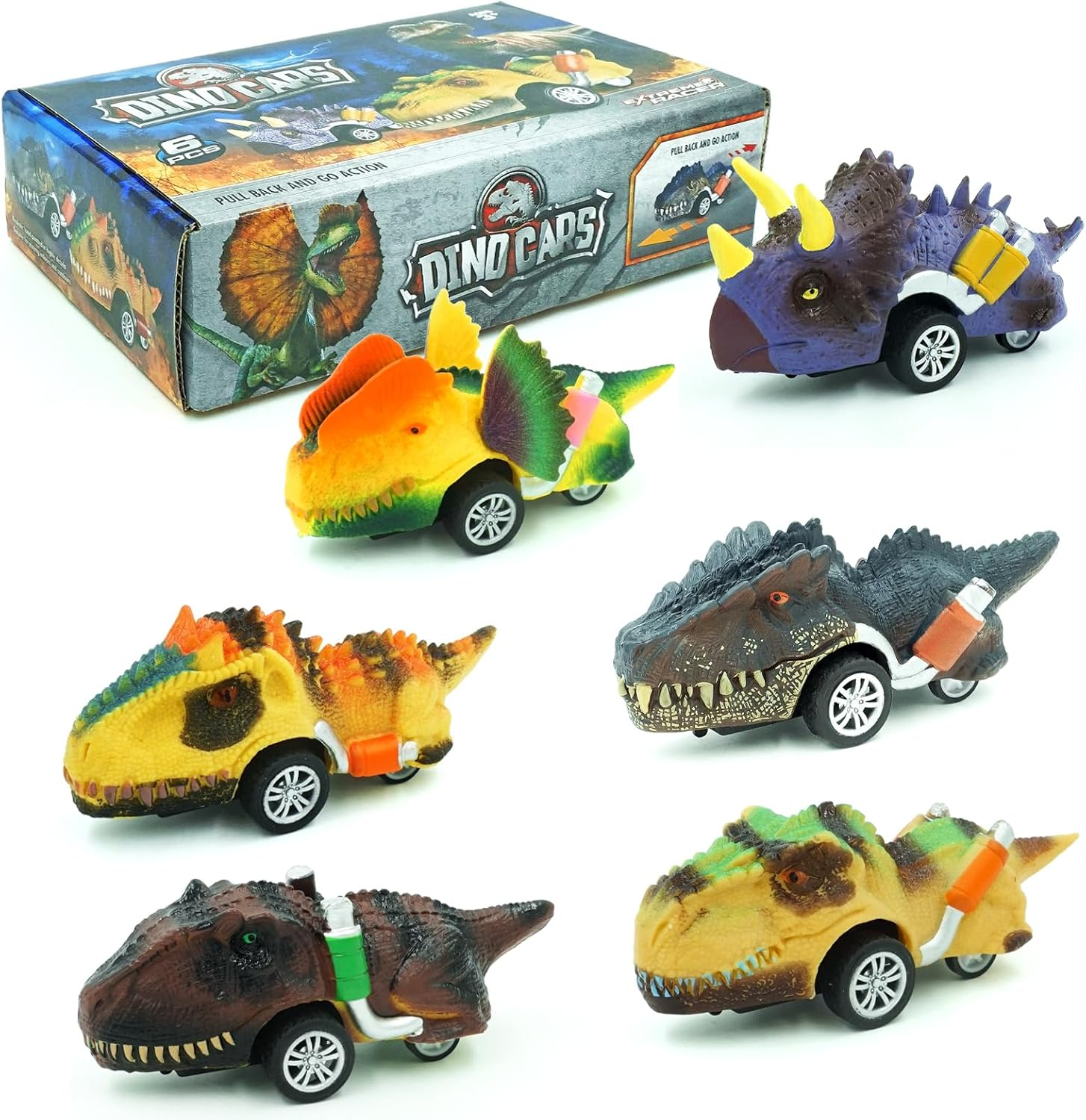 Dinosaur Toy Pull Back Cars,6 Pack Dino Toys for 3 Year Old Boys Girls and Toddlers,Boy Toys Age 3,4,5 and Up,Pull Back Toy Cars,Dinosaur Games with T-Rex image number 6