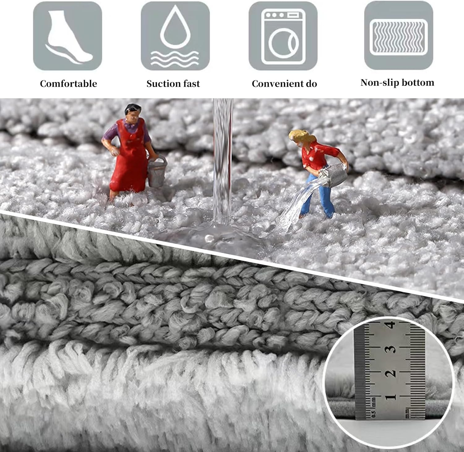 Bathroom Rug Mat, 50X80Cm Extra Soft Absorbent Shaggy Shower Rug, Luxury Microfiber Bath Rug, Non-Slip Plush Floor Mat, Machine Washable Bath Carpe for Bathtub Shower Bathroom Bedroom (Gradient Blue) - Gradient Grey image number 4