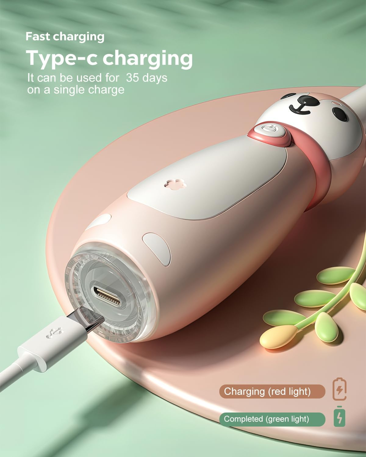 Kids Sonic Electric Toothbrush for Ages 3+, IPX7 Waterproof, 3 Smart Modes with Memory,Includes 4 Replacement Brush Heads, Pink image number 4