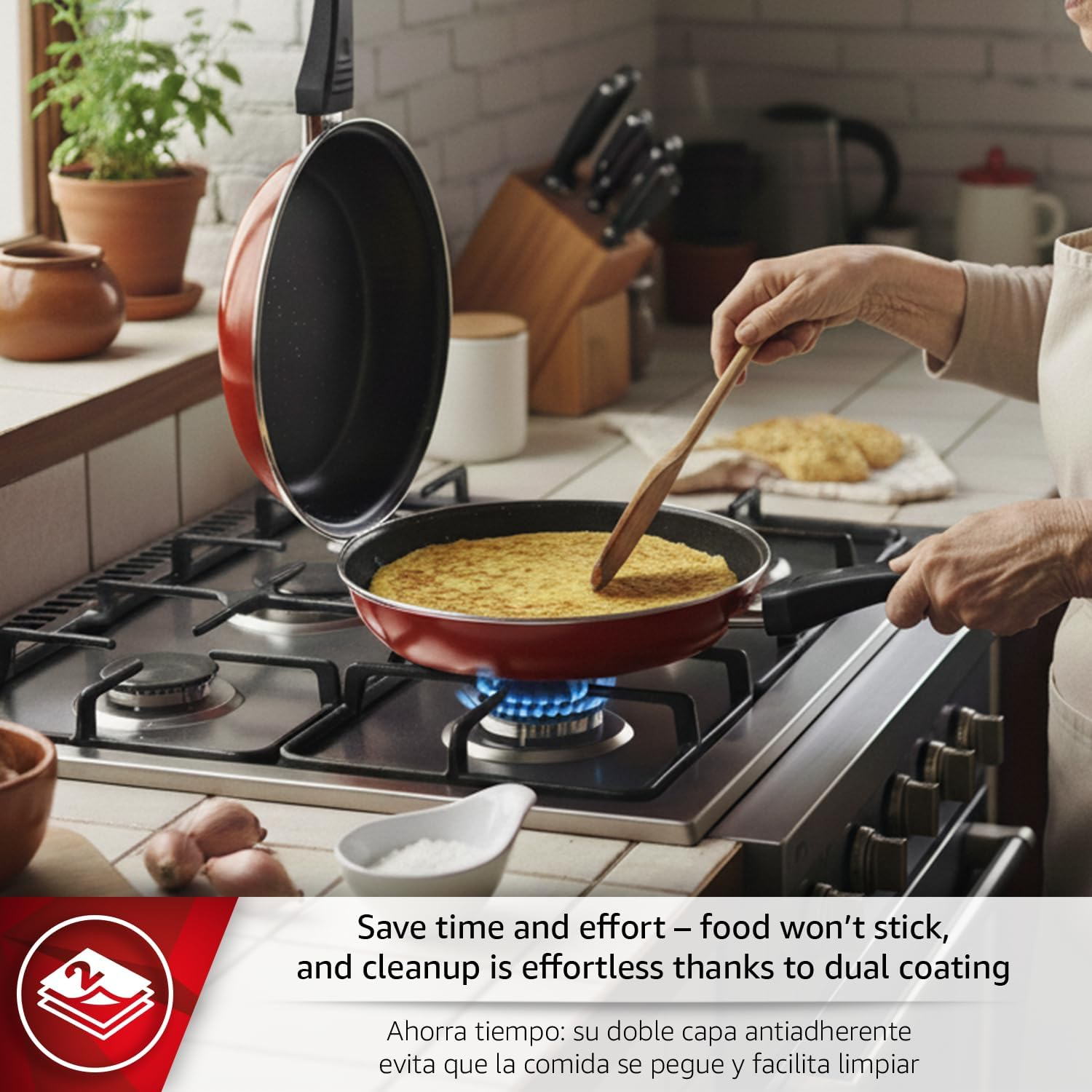 MAGEFESA FRITTATA Frying PAN. Double Layer Non-Stick Frying Pan, Vitrified Steel, Compatible with All Types of Fire, Including Induction, Dishwasher Safe, Ergonomic Handle (9,4&rdquo;) (RED) - Red image number 4