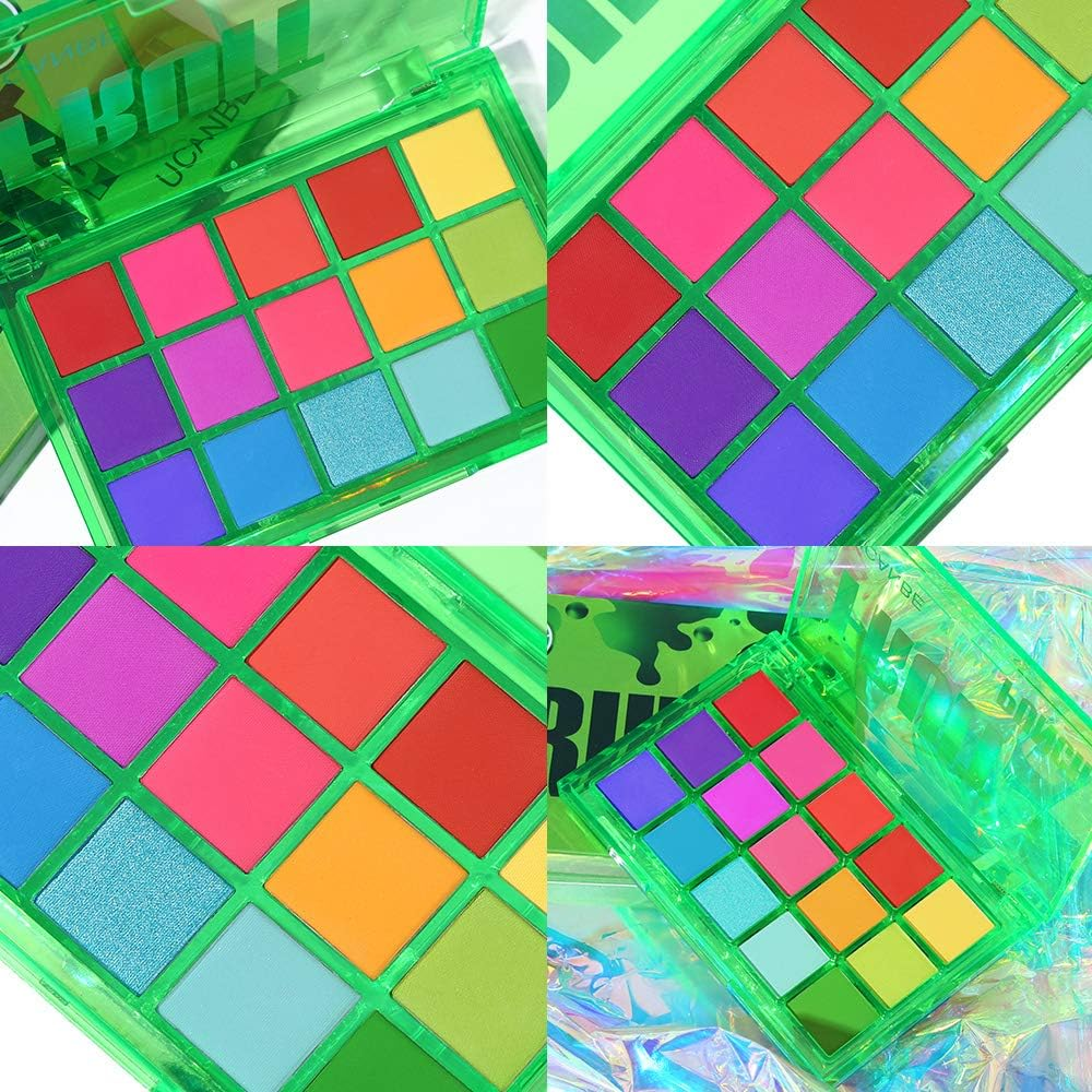 UCANBE Bright Colorful Neon Rainbow Makeup Eyeshadow Palette 15 Shades Green Purple Yellow Make up Pallets Kit Vibrant Shimmer Matte Pigmented Blendable - Fruit Punch image number 2