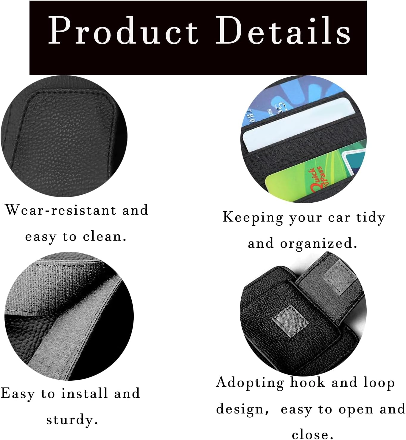 2 Pcs Car Sun Visor Organizer Premium Leather Sunglasses Holder Multi Functional Car Interior Accessories Storage Bag Visor Pouch for Cars Trucks Card Document Holder Driving License (Black) image number 2