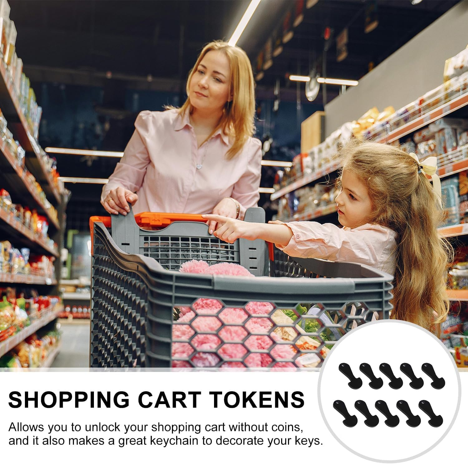 Xinghonyac 10 Pcs Shopping Trolley Tokens Key, Shopping Trolley Release Key, Coin Trolley Unlock Release Key, Trolley Remover Keyring for Grocery Shopping Carts