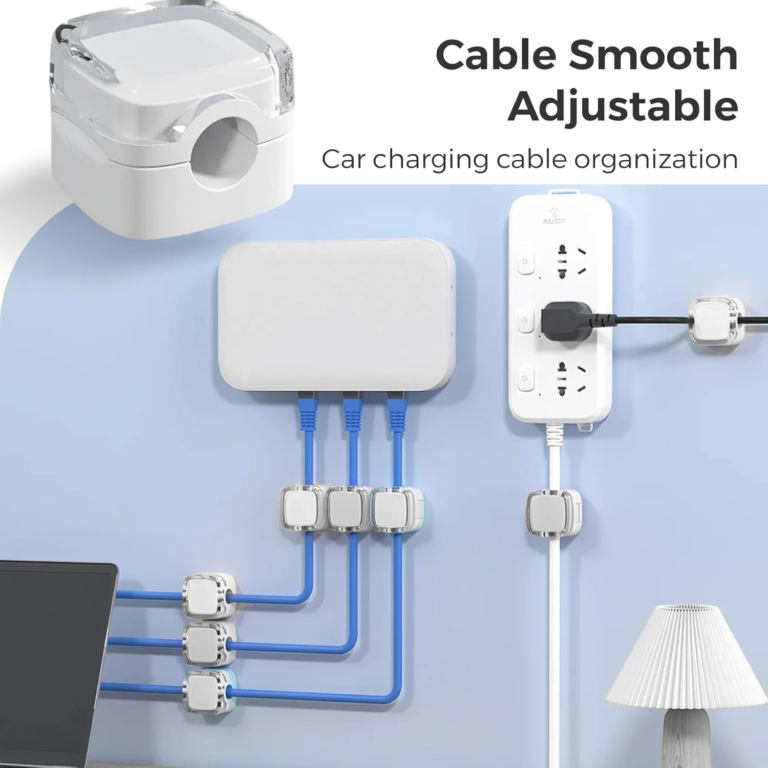 6-Pack Magnetic Cable Clips Organizer, Strong Adhesive Cord Holder, Wire Management System for USB Charger, HDMI, Power Cables, Ideal for Home, Office, Car, Desk, Wall, Kitchen, Nightstand, White image number 5