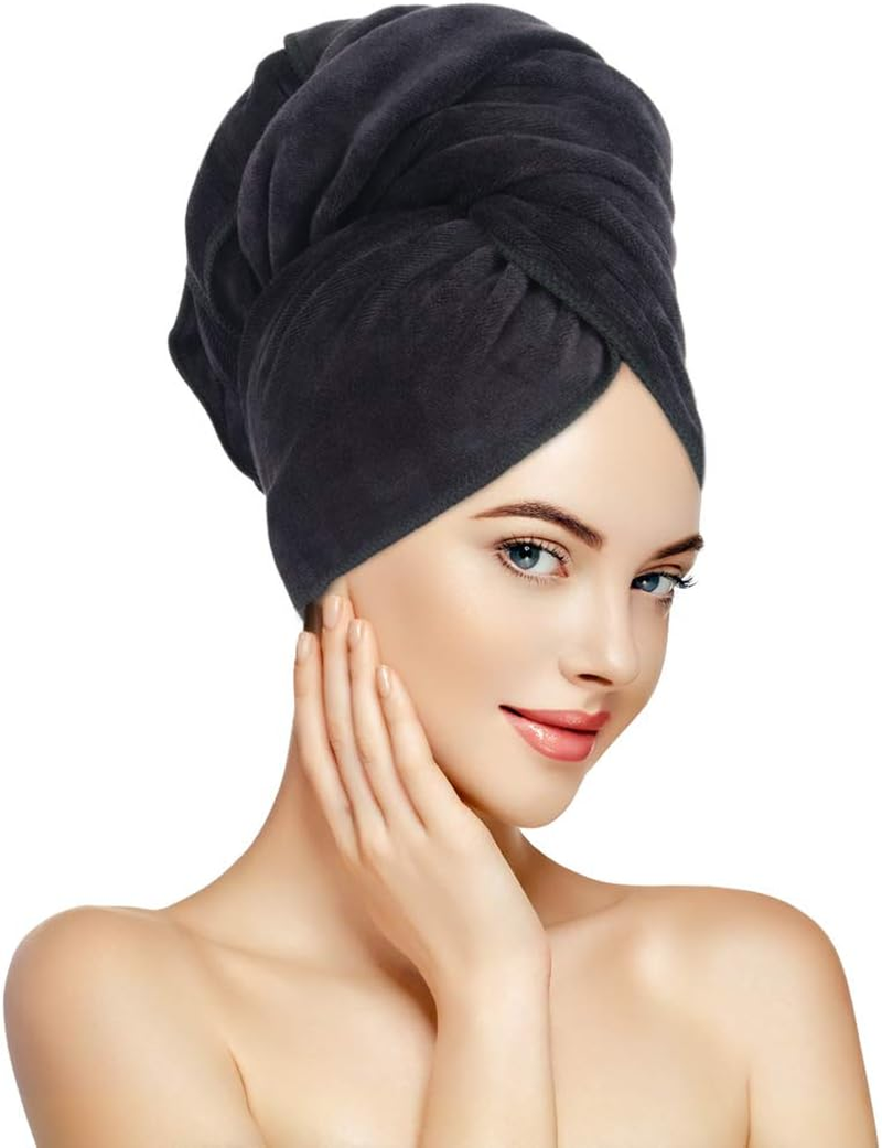 Sunland Microfiber Hair Towels anti Frizz Hair Drying Towel Super Absorbent Fast Drying Turbans for Wet Curly Hair Soft Hair Towel Wrap with Elastic Band for All Hair Types 40 X 20 Inches 2Pack Black
