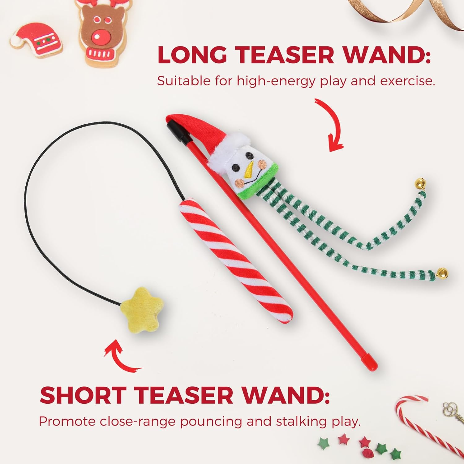 PAWZ Road Christmas Cat Toys 10 Piece Set Plush Santa Candy Cane, Reindeer Bell Ball, Mice & Feathers, Cats & Kittens image number 6