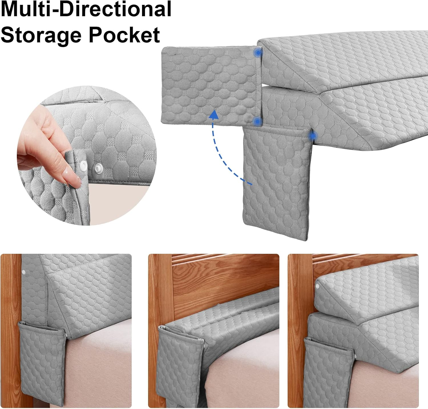 EUHAMS King Size Bed Wedge Pillow - Bed Gap Filler Mattress Wedge Headboard Pillow Close the Gap 0-7" between Your Headboard and Mattress or Wall for Sleeping Backrest Pillow (76"X10"X6" Gray) image number 5