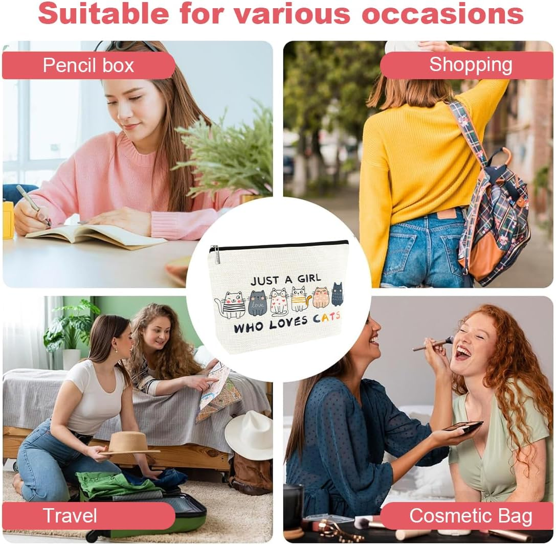 OUDQFCJ Cat Makeup Bags Cosmetic Bag with Cat Motif Cute Gifts for Women Cat Moms Cat Lovers Teen Daughter Sister Best Friend (With Zipper)