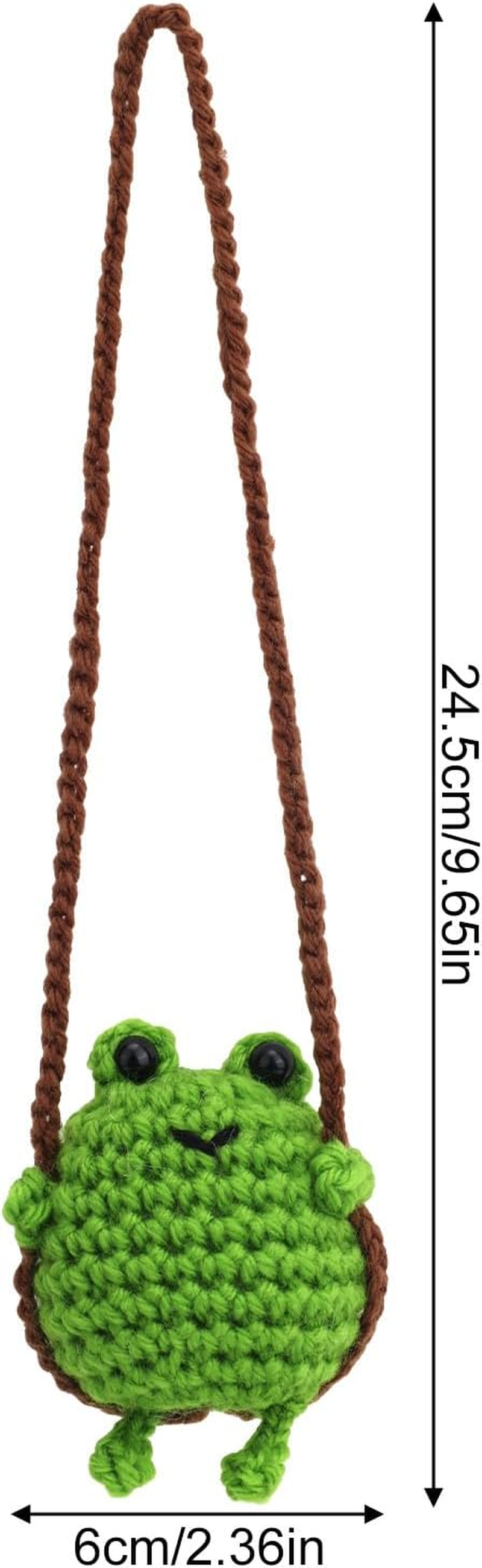 Crochet Frog Car Mirror Hanging Accessories, Handmade Swinging Frog Car Hanging Ornaments Aesthetic Cute Knitted Decorations for Rearview Mirror Travel Home Office image number 3