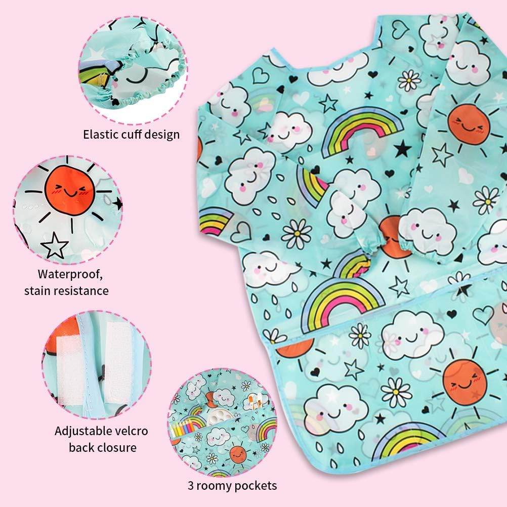 Kids Art Smocks 2 Pack Painting Smock with Long Sleeve and 3 Pockets for Age 3-8, Cloud, Large - Cloud image number 4