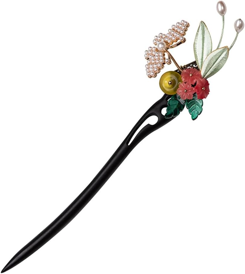 Hair Chopsticks for Women，Wooden Chinese Hair Sticks with Stone，Ebony Hair Accessories，Handmade (I) - 5Pcs Set image number 4