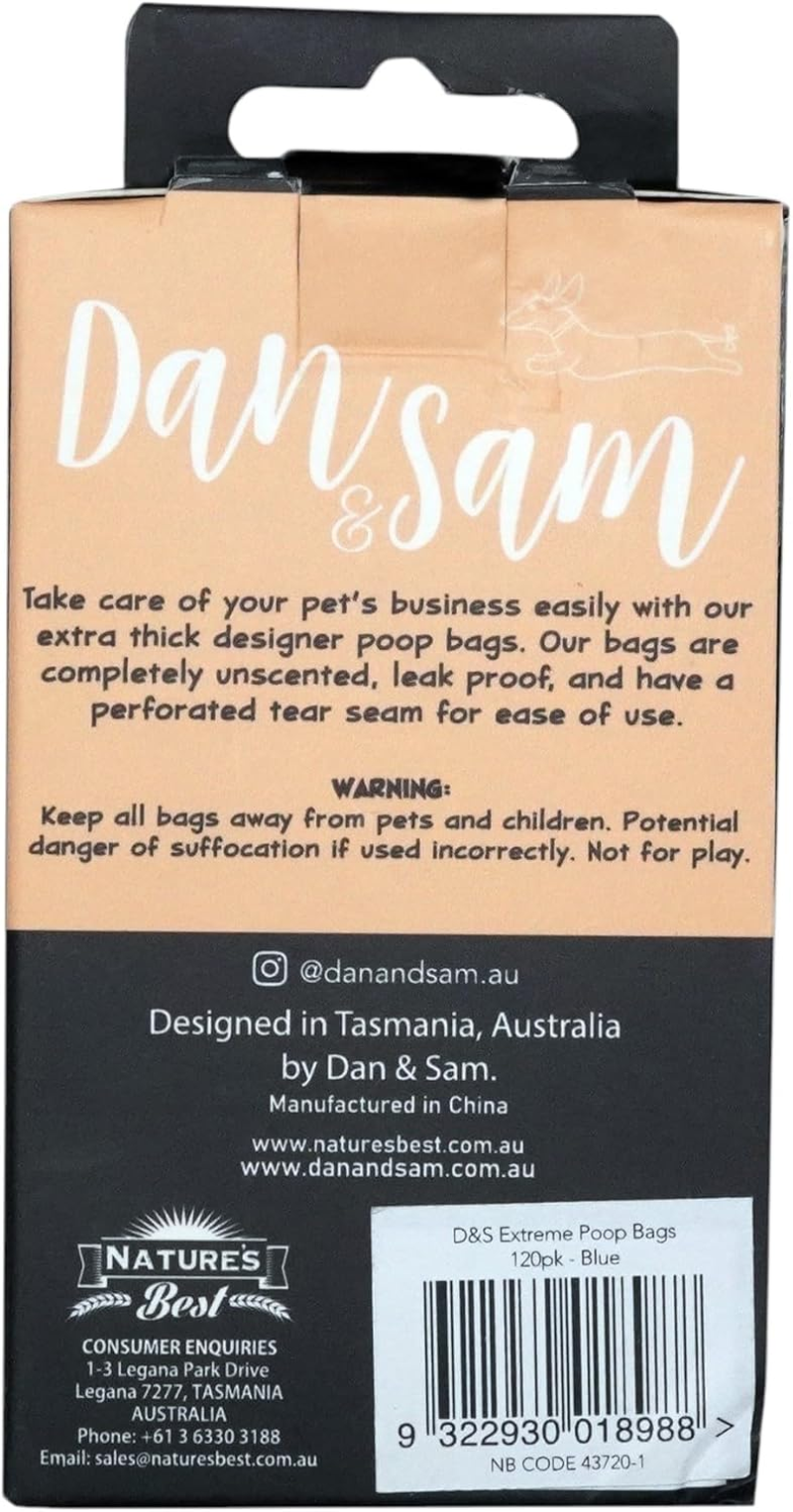 Dan & Sam Biodegradable Dog Poop Bags, Blue, 120 Count - Eco-Friendly Waste Disposal, Durable Leak-Proof Design, Easy-Tie Handles - Ideal for Daily Walks and Clean-Up image number 1