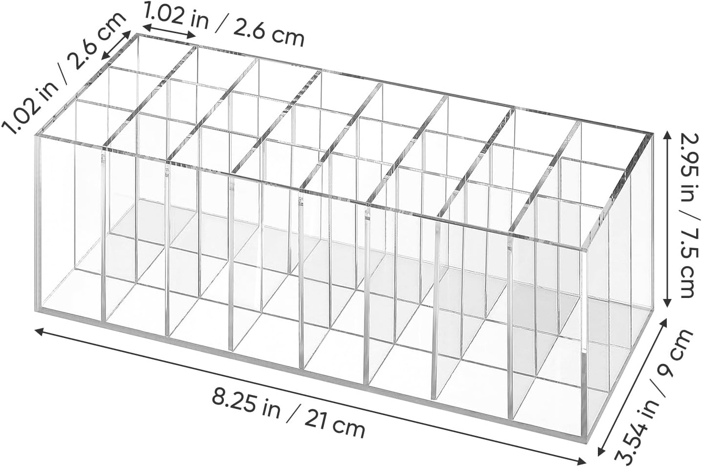 CHICAMPERA Transparent Acrylic Lip Gloss and Lipstick Holder with Compartments Makeup Storage Organizer Rack for Eyebrow Pencils and Cosmetics Capacity Desktop Display image number 5