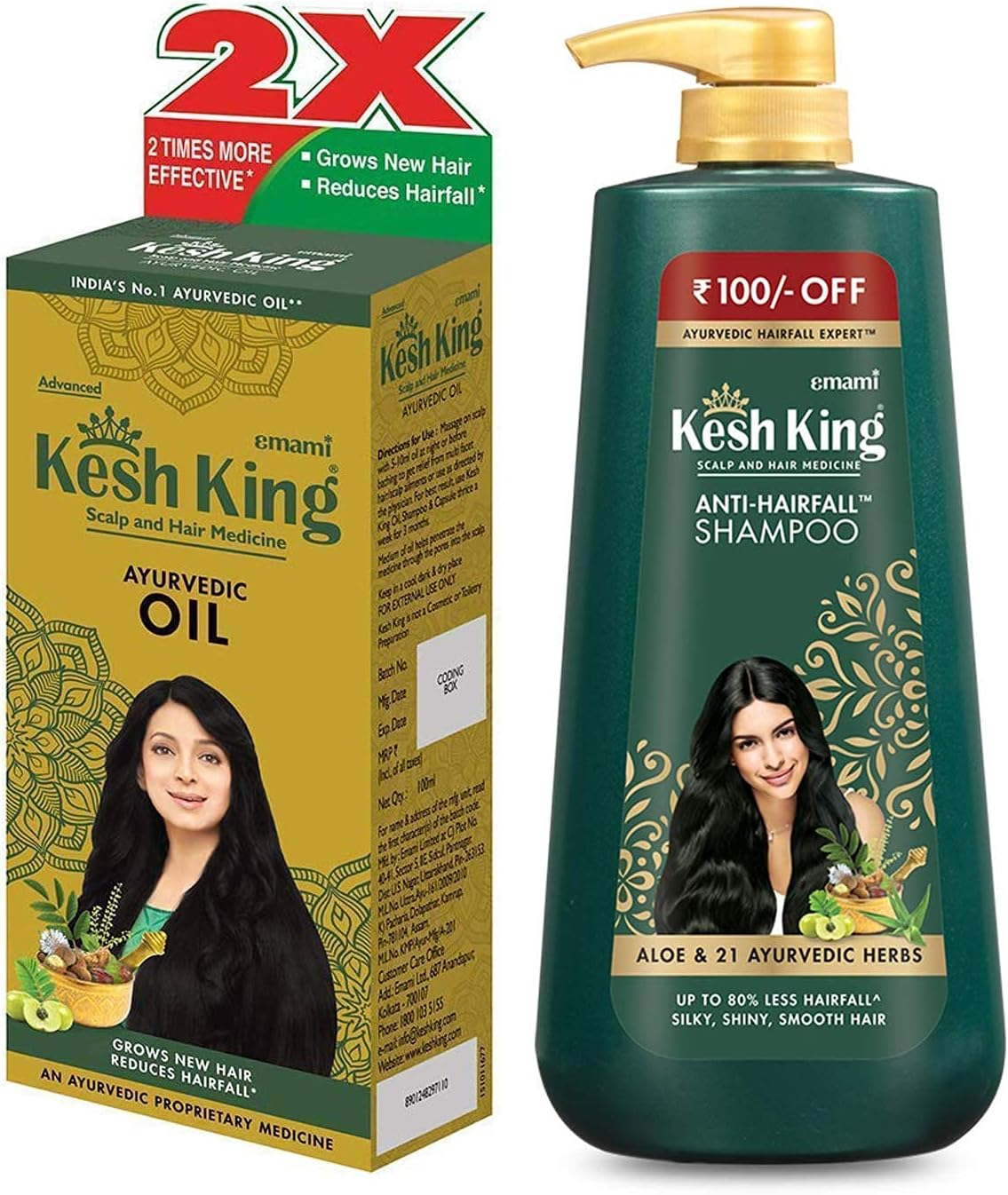 Kesh King Ayurvedic anti Hairfall Hair Oil, 100Ml & Kesh King Scalp and Hair Medicine Anti-Hairfall Shampoo, 600 Ml