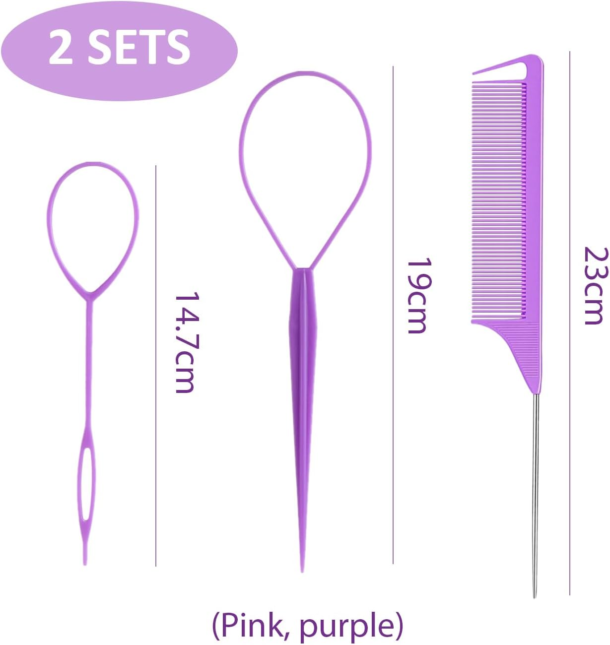 2 Sets Hair Brown, Hair Style Making Tools, Hairdressing Salon Supplies, Hair Styling Accessories (Pink, Purple) image number 1