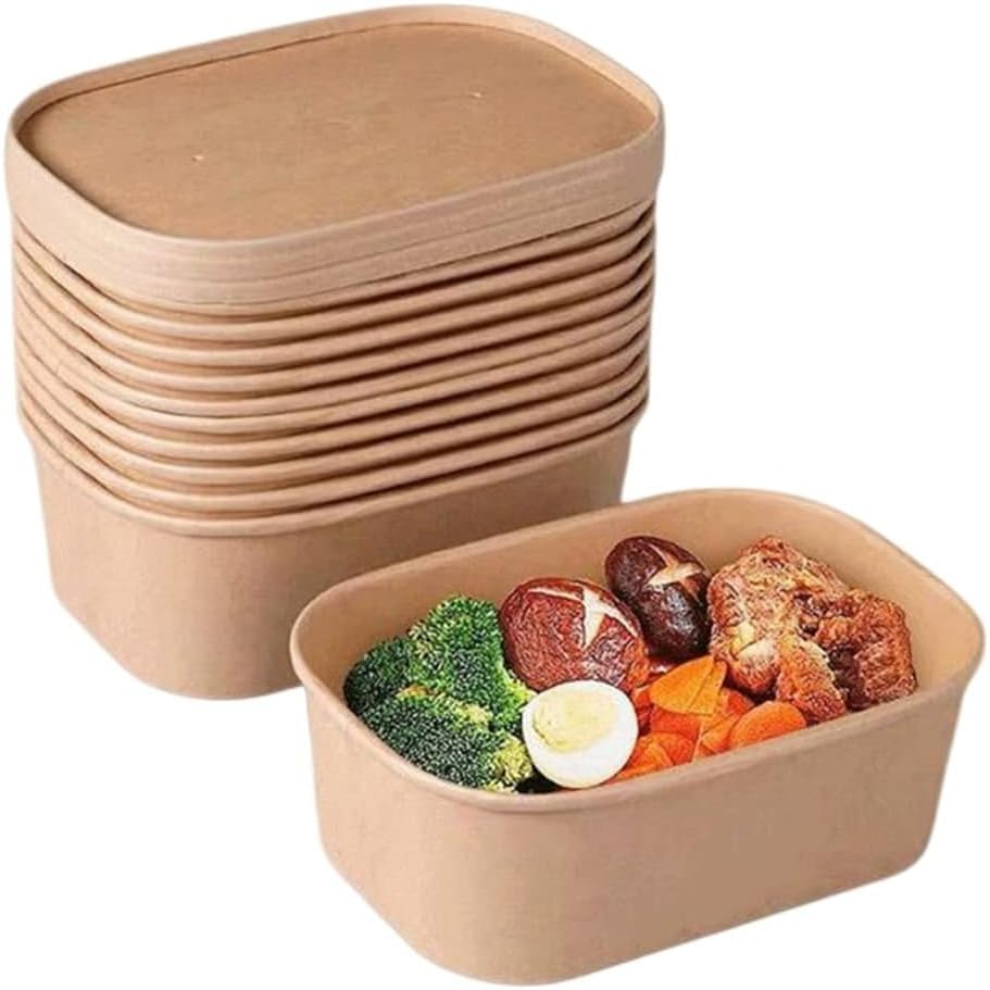 AIMALL 50Pcs Kraft Paper Lunch Boxes - Disposable Picnic & Camping Food Containers - Microwave Safe, Leakproof & Thickened for Fast Food, Fruit Bowls, Takeout & Tableware - 580Ml, 650Ml, 750Ml, 1000Ml image number 4